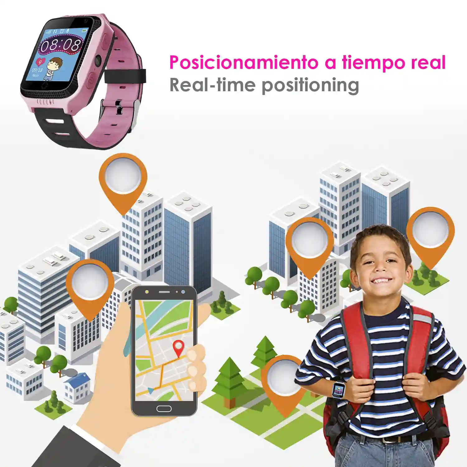 Smartwatch GPS especial para niños, con función de rastreo, llamadas SOS y  recepción de llamada