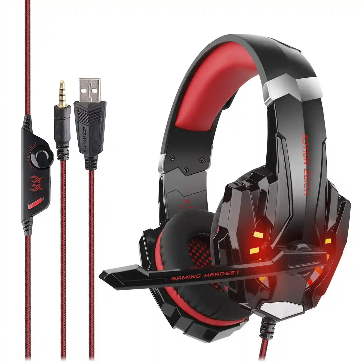 Headset J5 Ultra-Flexible Premium con luces . Auriculares gaming con micro,  conexión minijack para PC, portátil, PS4, Xbox One, móvil, tablet.