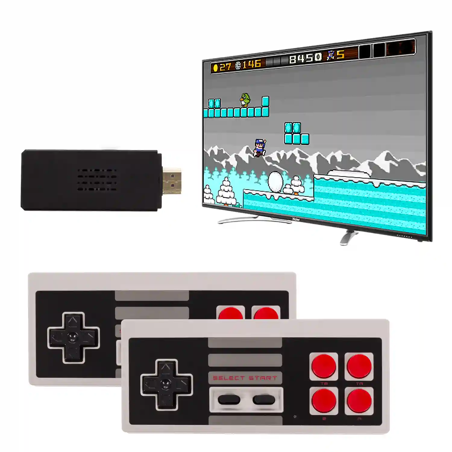 Consola de videojuegos retro HD, con 2 mandos inalámbricos