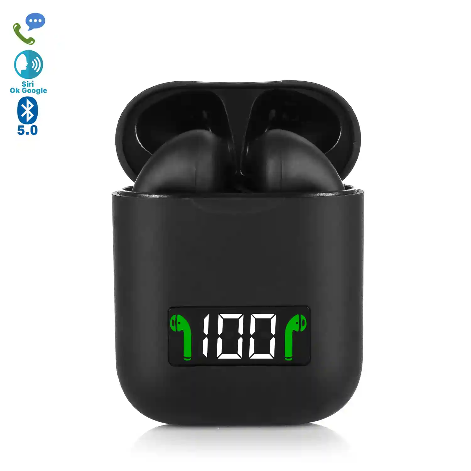 Auriculares TWS i99 Bluetooth 5.0, táctiles. Base de carga de 500mAh  compatible con carga inalámbrica Qi y display.