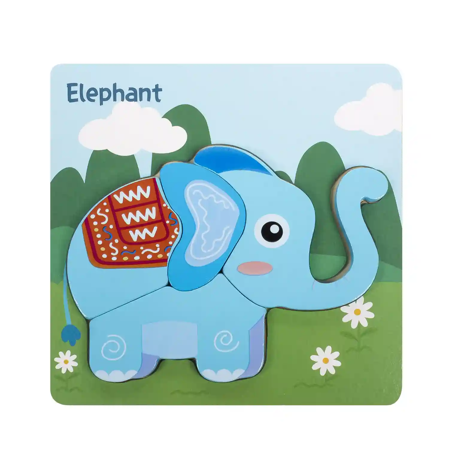 Puzle de madera para niños, 4 piezas. Diseño elefante.
