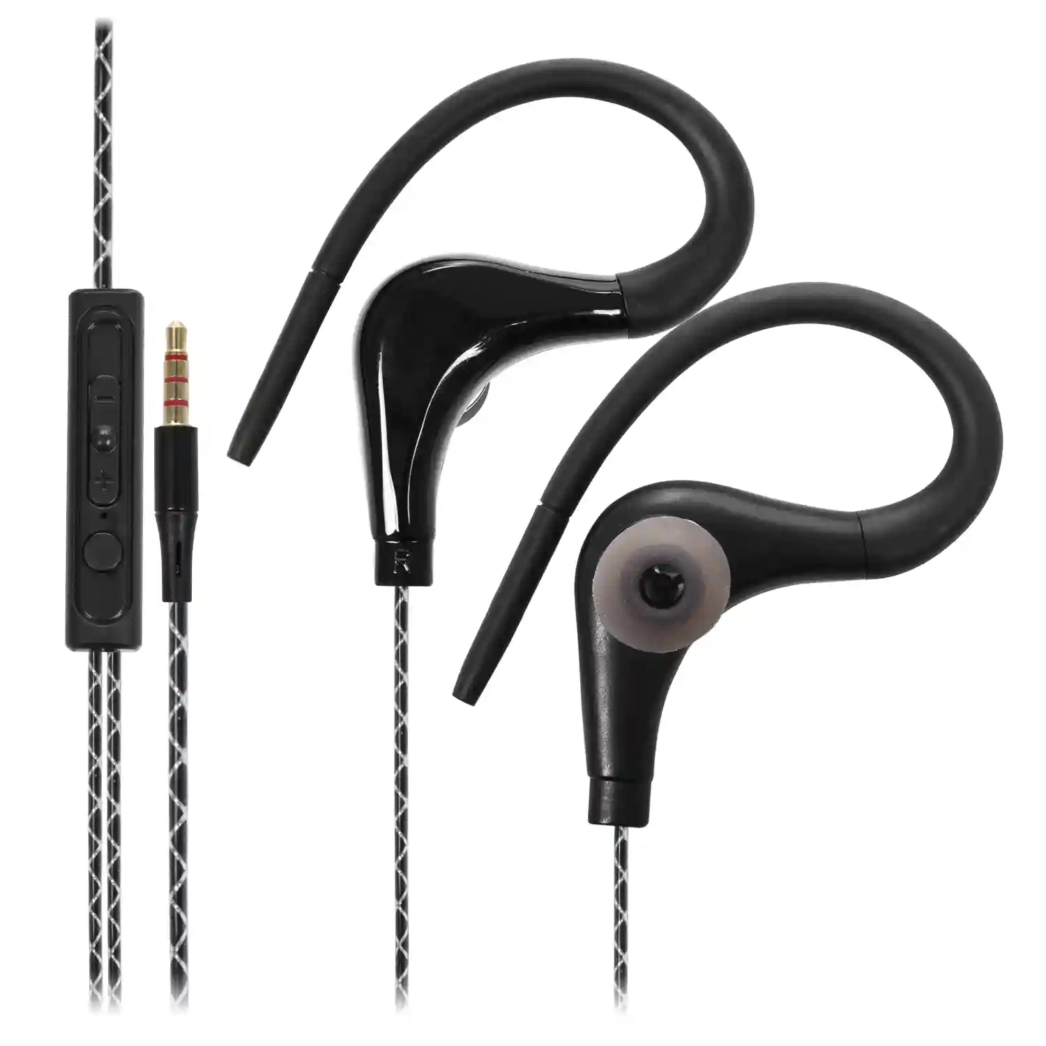 Auriculares deportivos con cable minijack. Micrófono, mando de control de  volumen y botón interactivo.