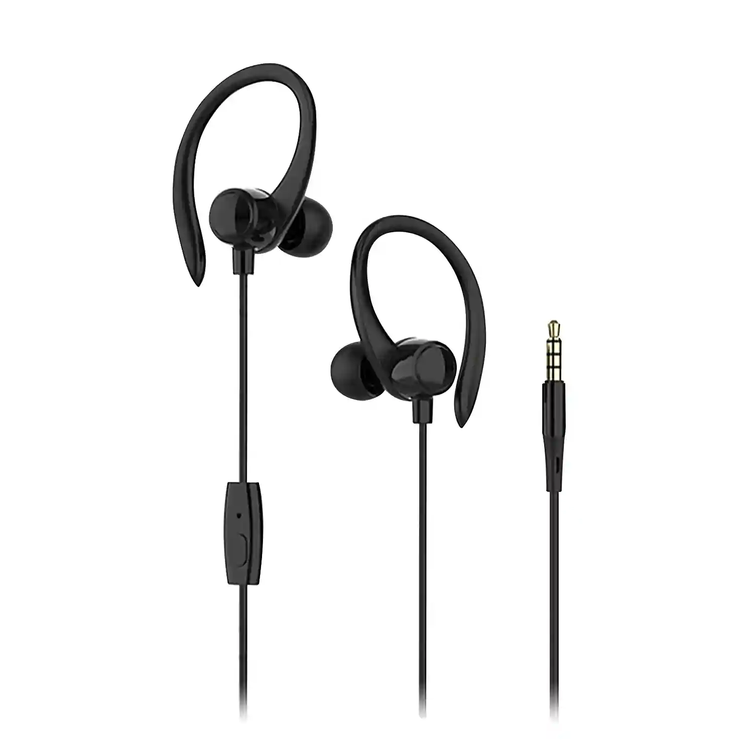 Auriculares deportivos con cable minijack. Micrófono, mando de control de  volumen y botón interactivo.