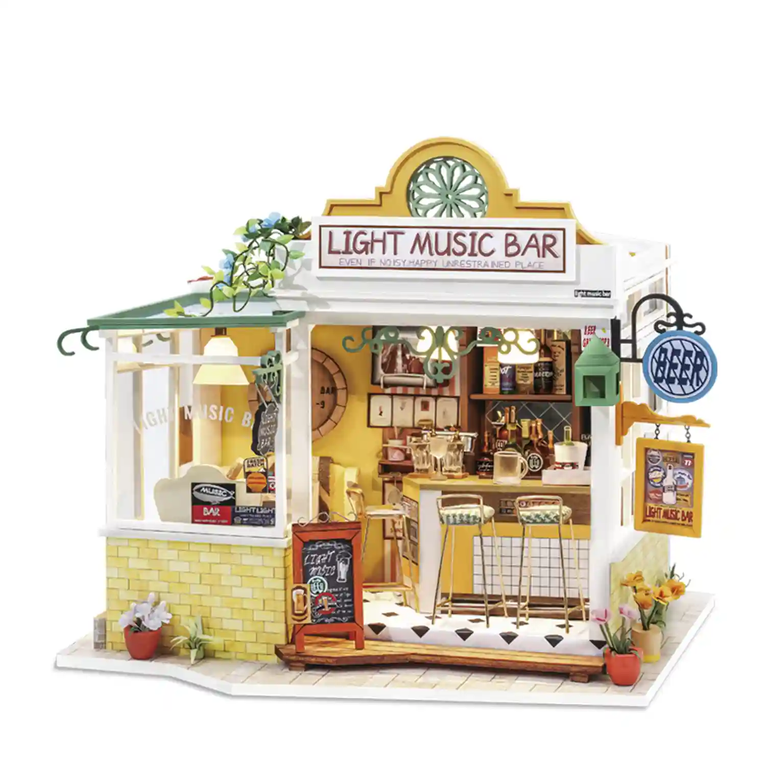 Barra de música ligera. Casa de muñecas maqueta de madera para pintar y  montar.