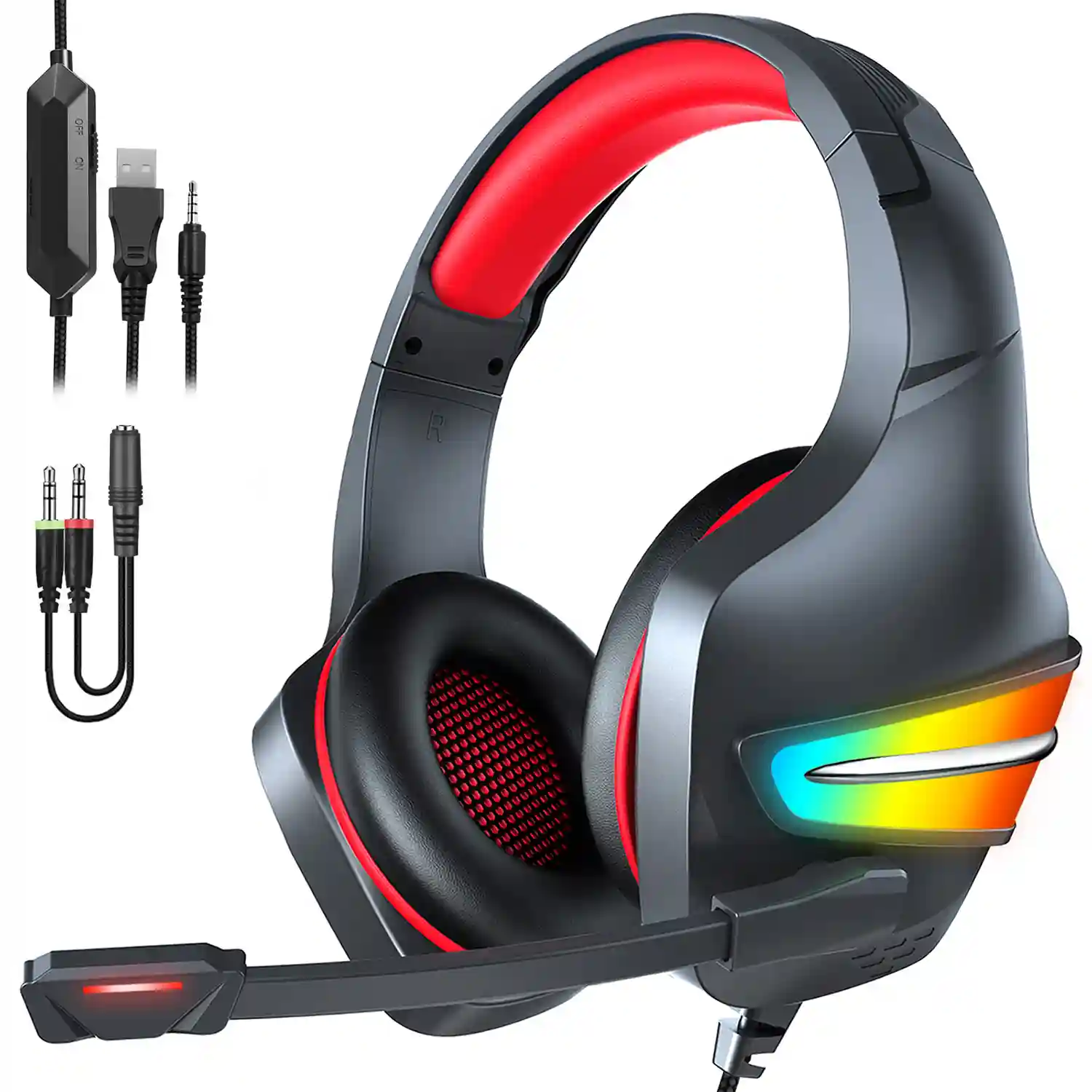 Headset J10 Ultra-Flexible Premium .13 luces FULL RGB. Auriculares gaming  con micro, conexión minijack para PC, portátil, PS4, Xbox One, móvil,  tablet.