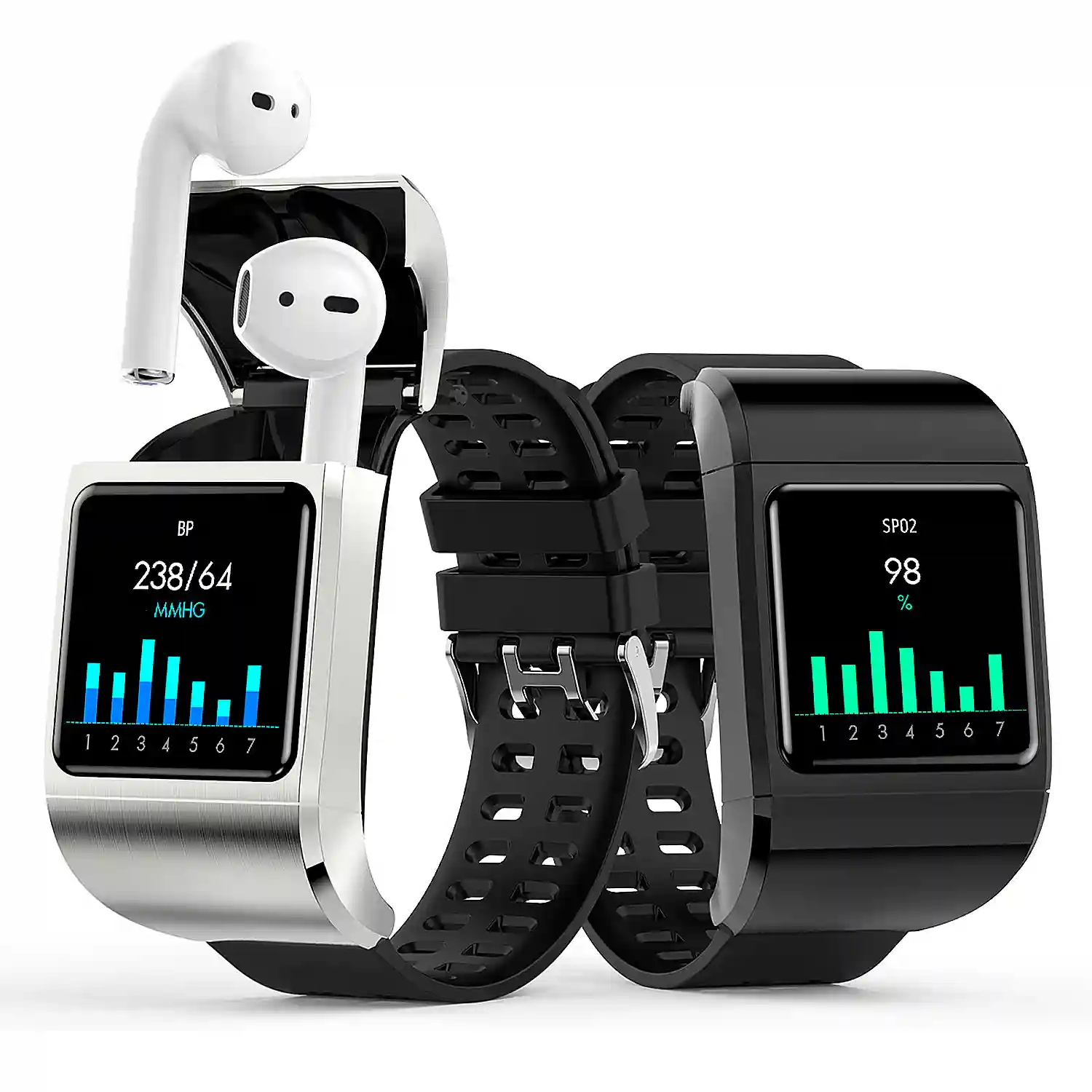 Smartwatch G36 Pro con auriculares Bluetooth 5.0 TWS integrados. Monitor de tension y oxigeno en sangre modo multideportivo