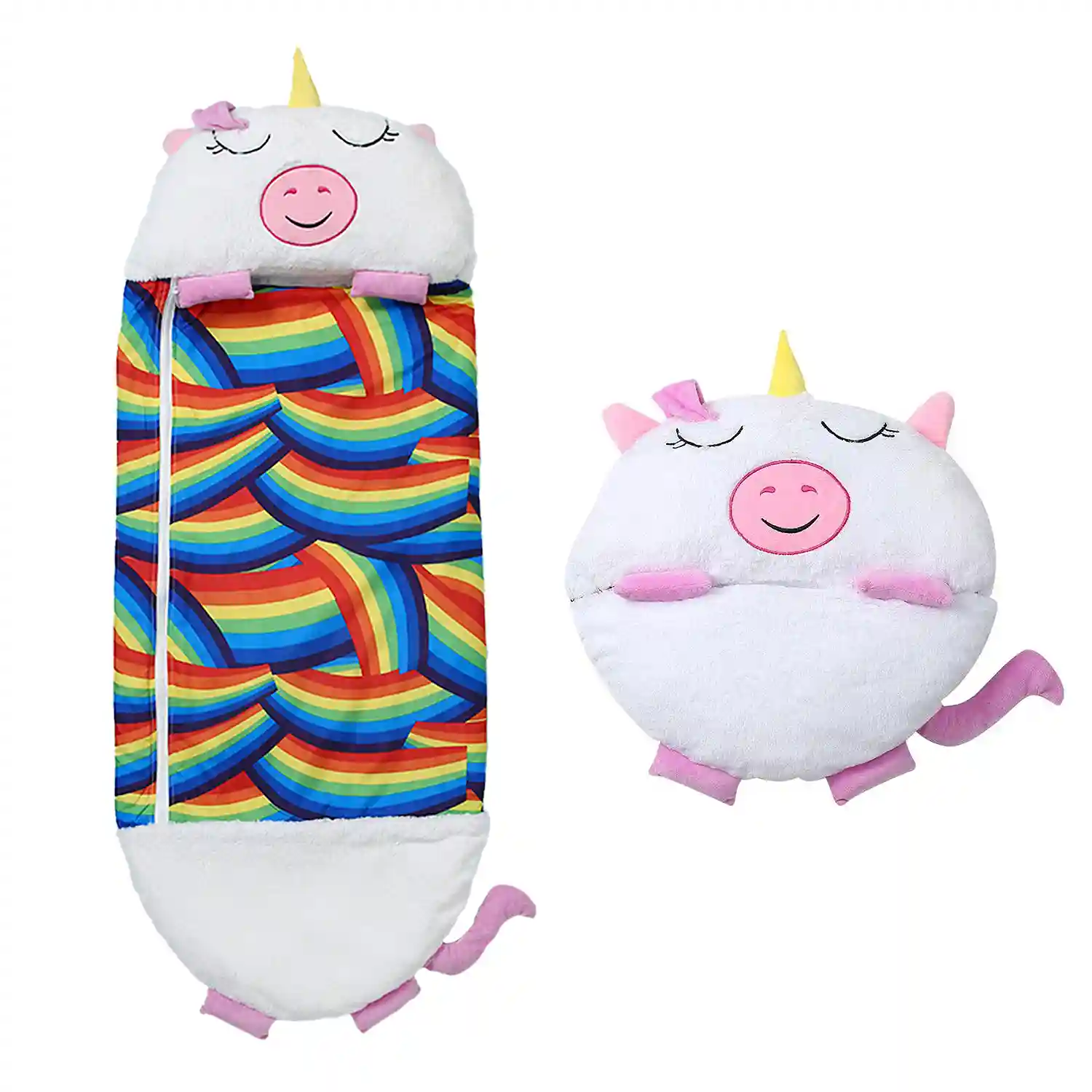 Saco de dormir convertible en almohada, para niños, Unicornio. Tacto  peluche. Grande /L: 170x70cm.