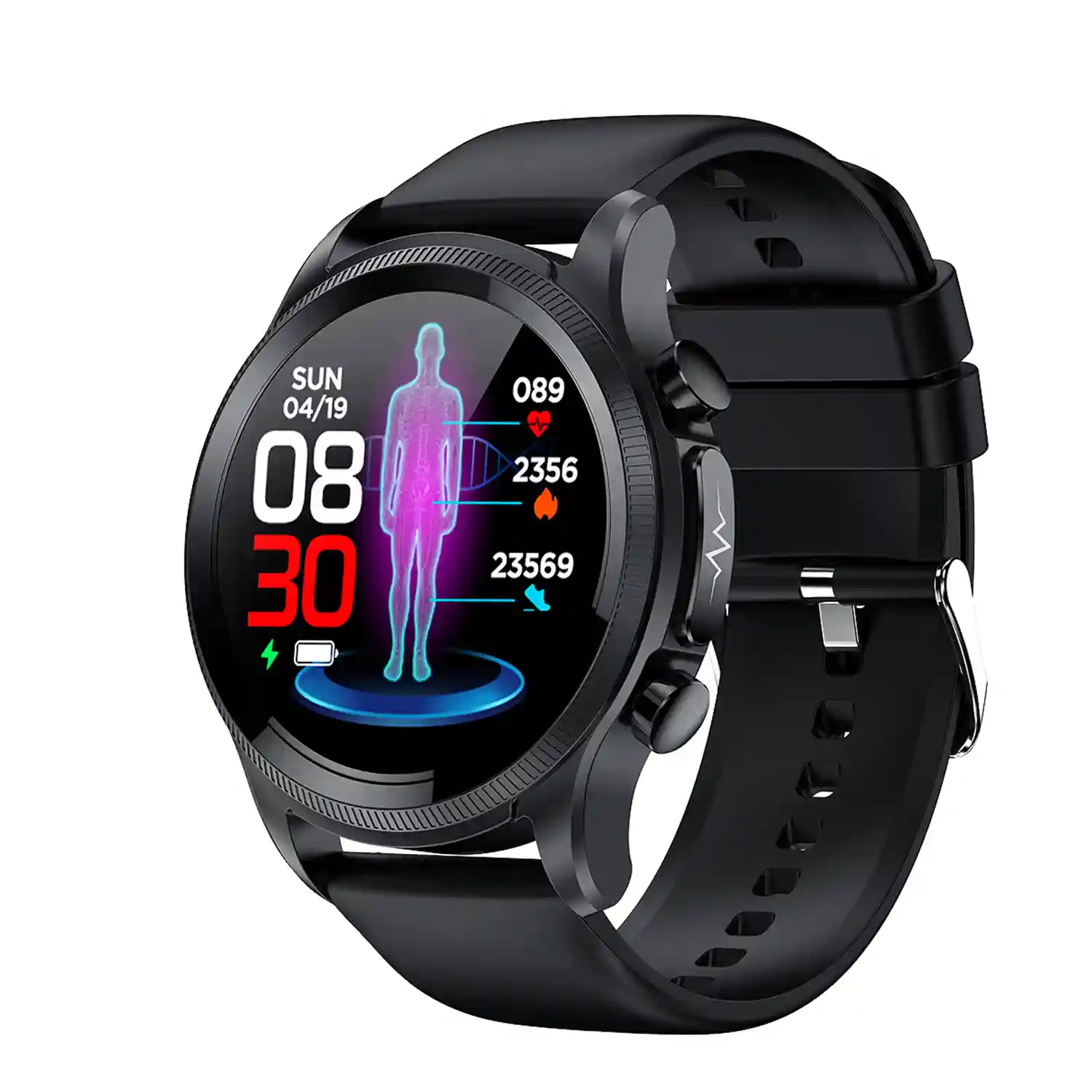 Smartwatch E400 con deteccion de glucosa en sangre monitor de tension y O2. ECG con medicion en pecho