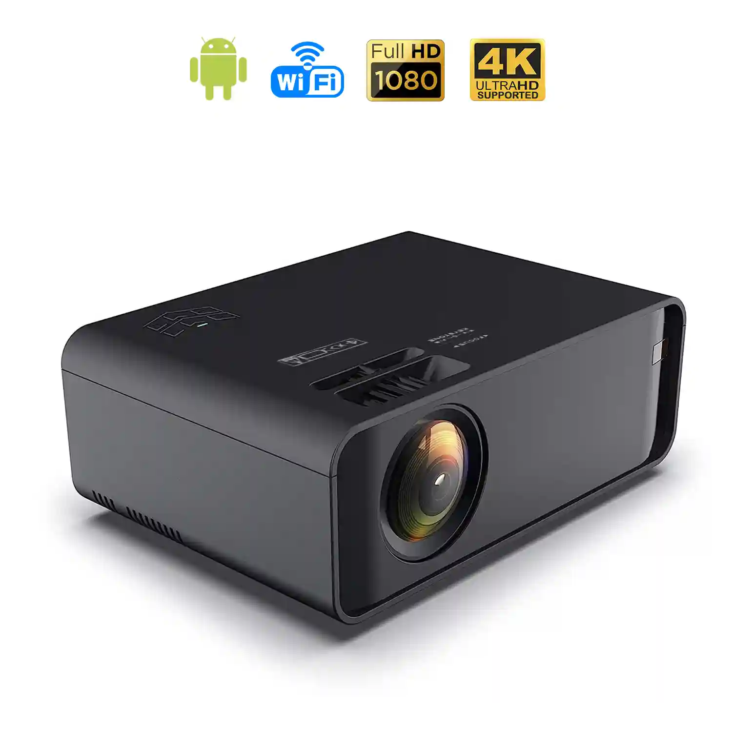 Video proyector LED W80 con Wifi y Android 6.0 incorporado. Full HD1080P,  soporta 4K. De 27 a 200 pulgadas, brillo 8000 lm, altavoz incorporado.