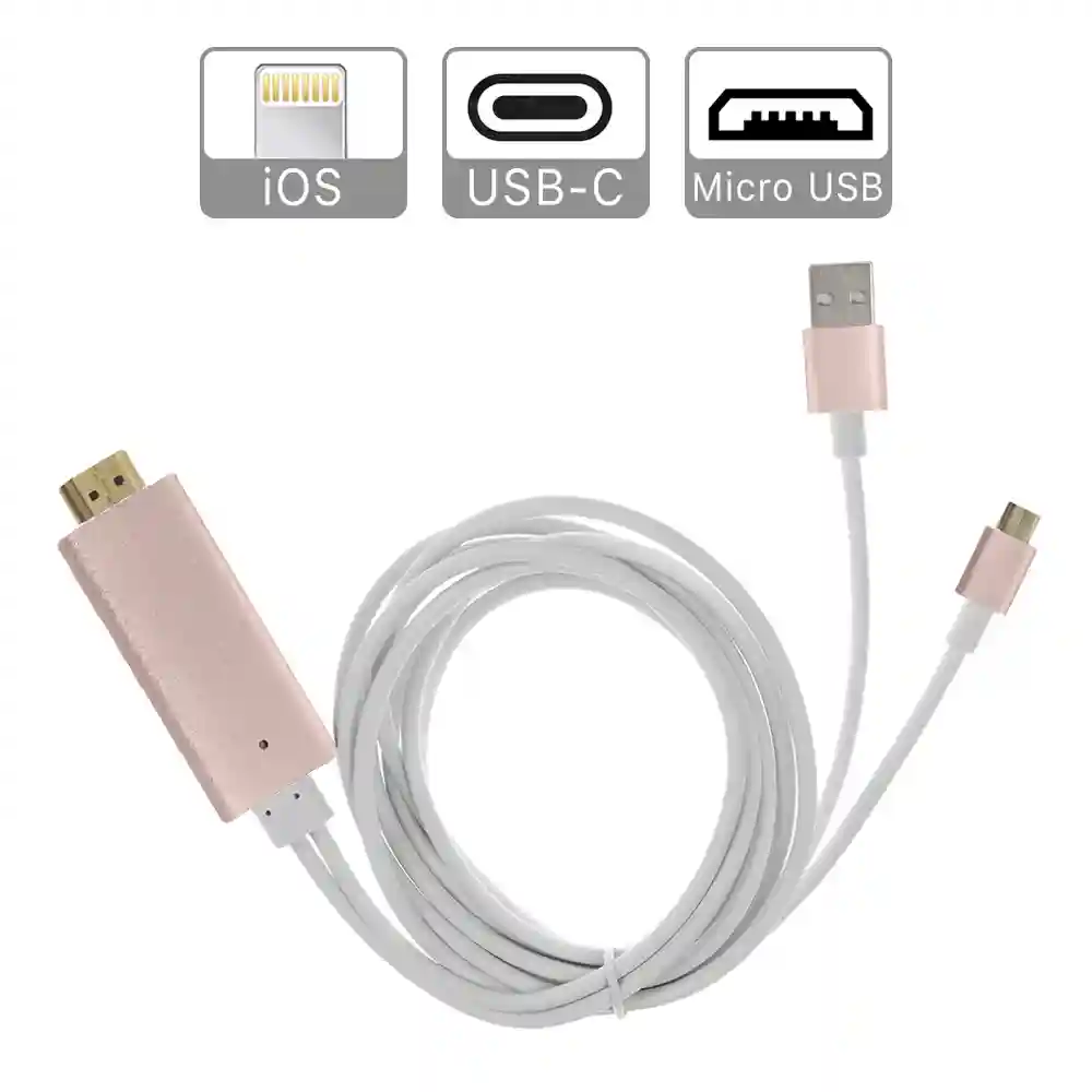 Cable HDMI TPE con conector para iOS micro USB y Tipo C Android