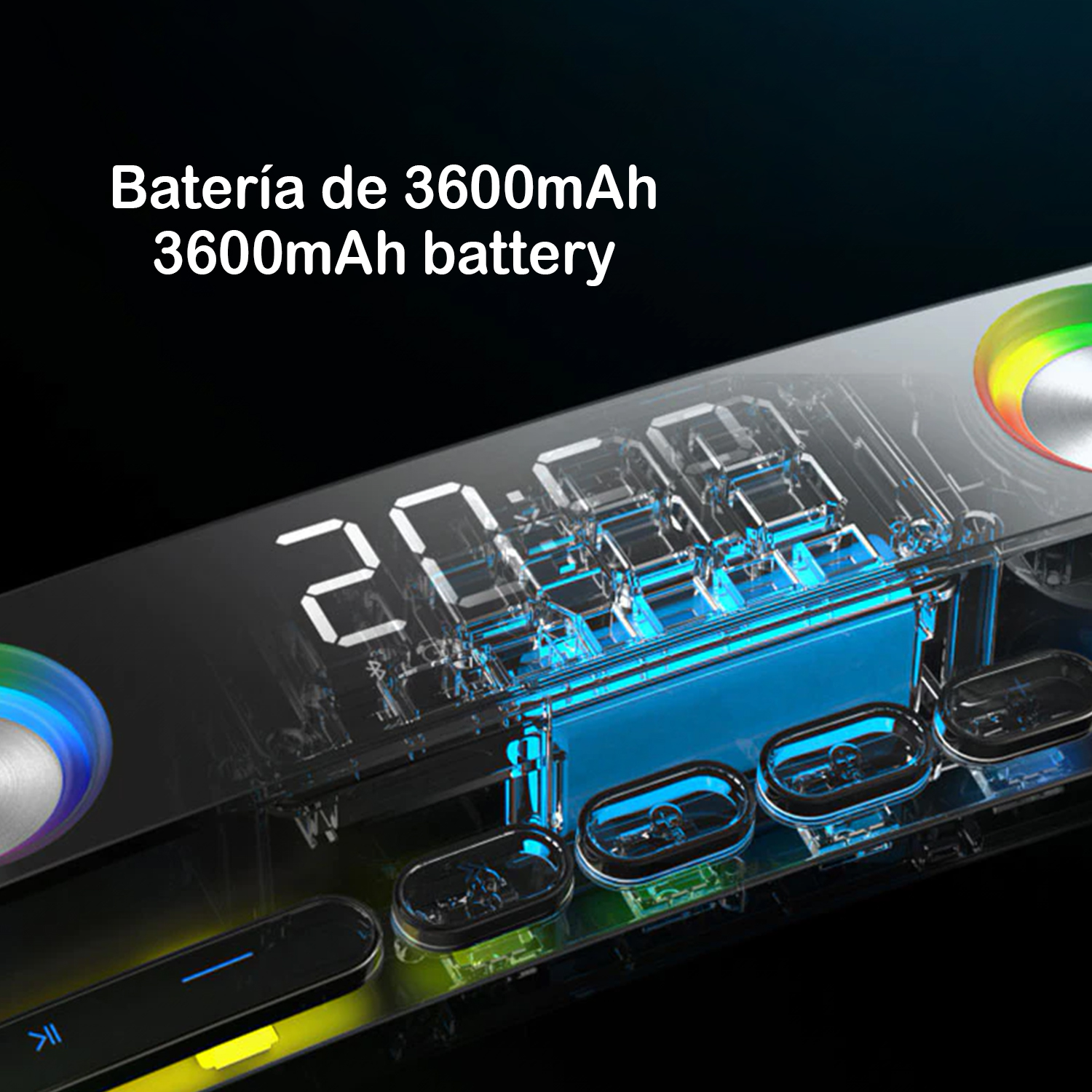 Barra de sonido SH39 Bluetooth 5.0 con teclas mecánicas, pantalla y luz RGB. Batería de 3600mAh. Gaming, home cinema.