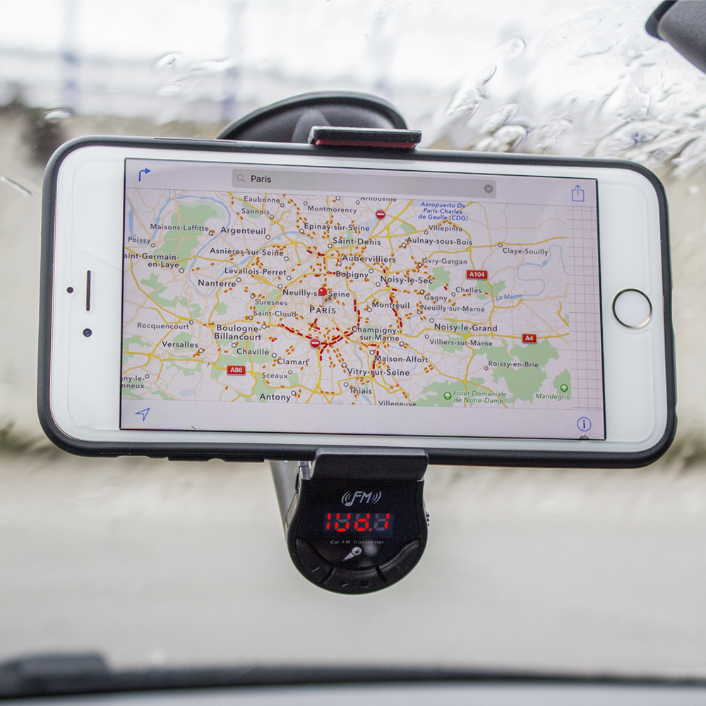 Manos libres bluetooth FM soporte de ventosa para movil 360 FM09