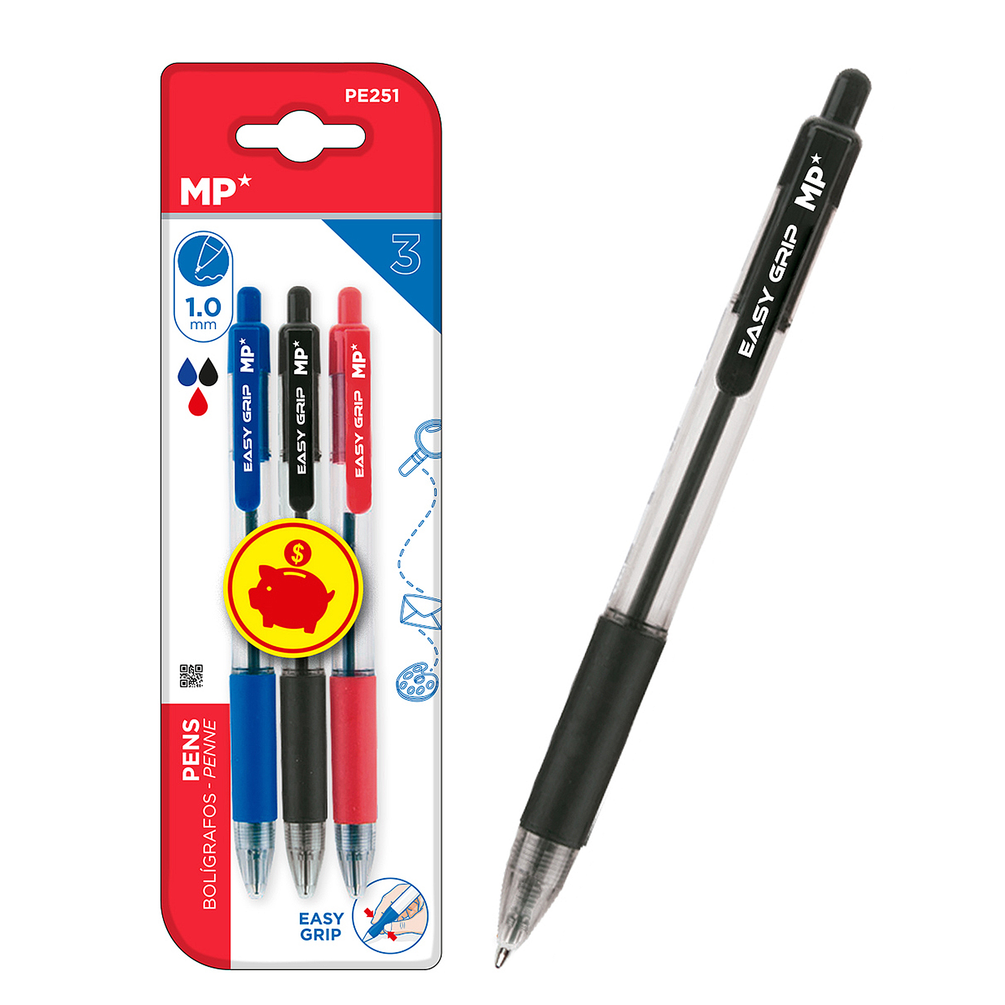 DAM Set 3 bolígrafos Easy Grip 1,0 mm Color: Multicolor