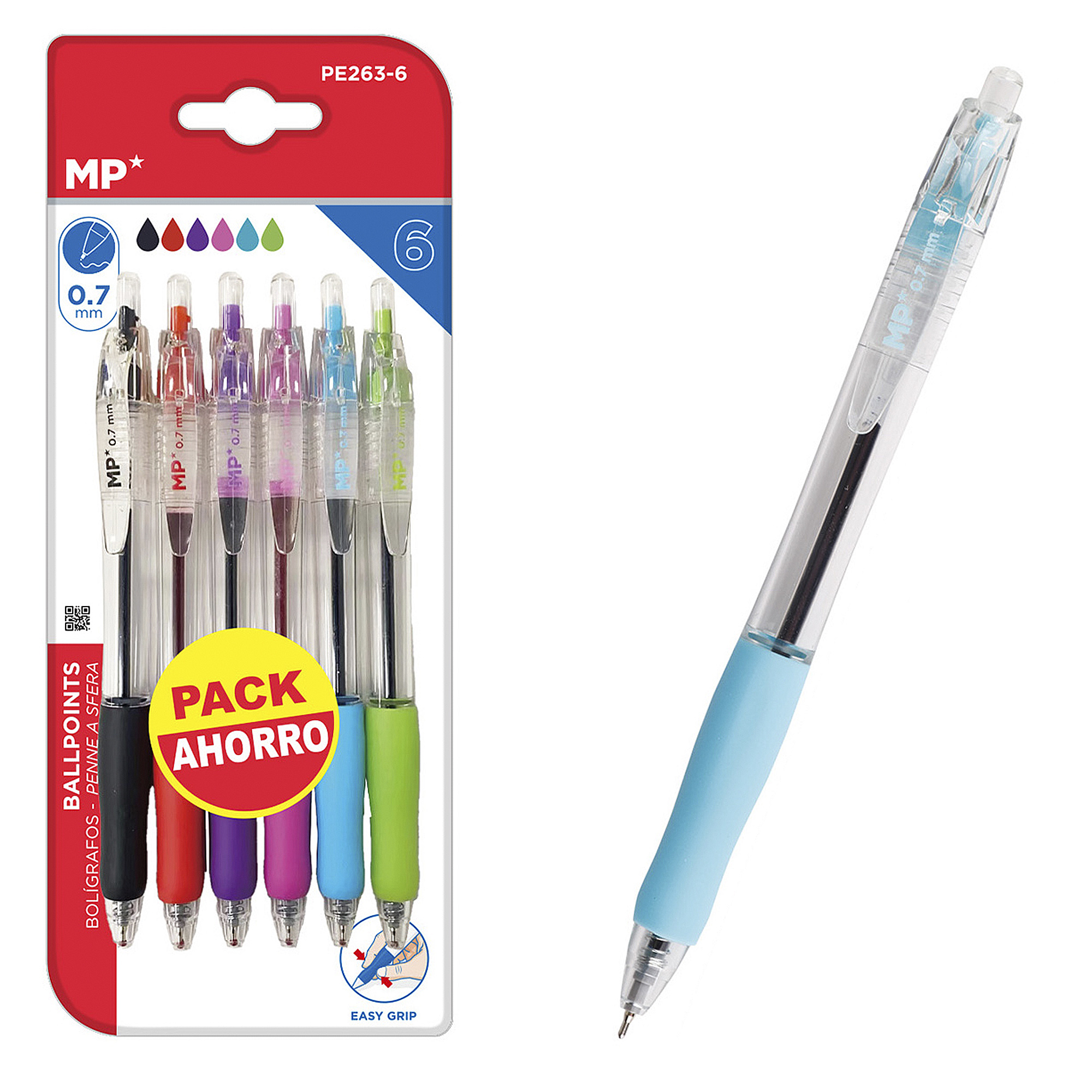 DAM SET BOLÍGRAFOS TEXTURA SUAVE 0.7 mm 6 Uds. Color: Multicolor