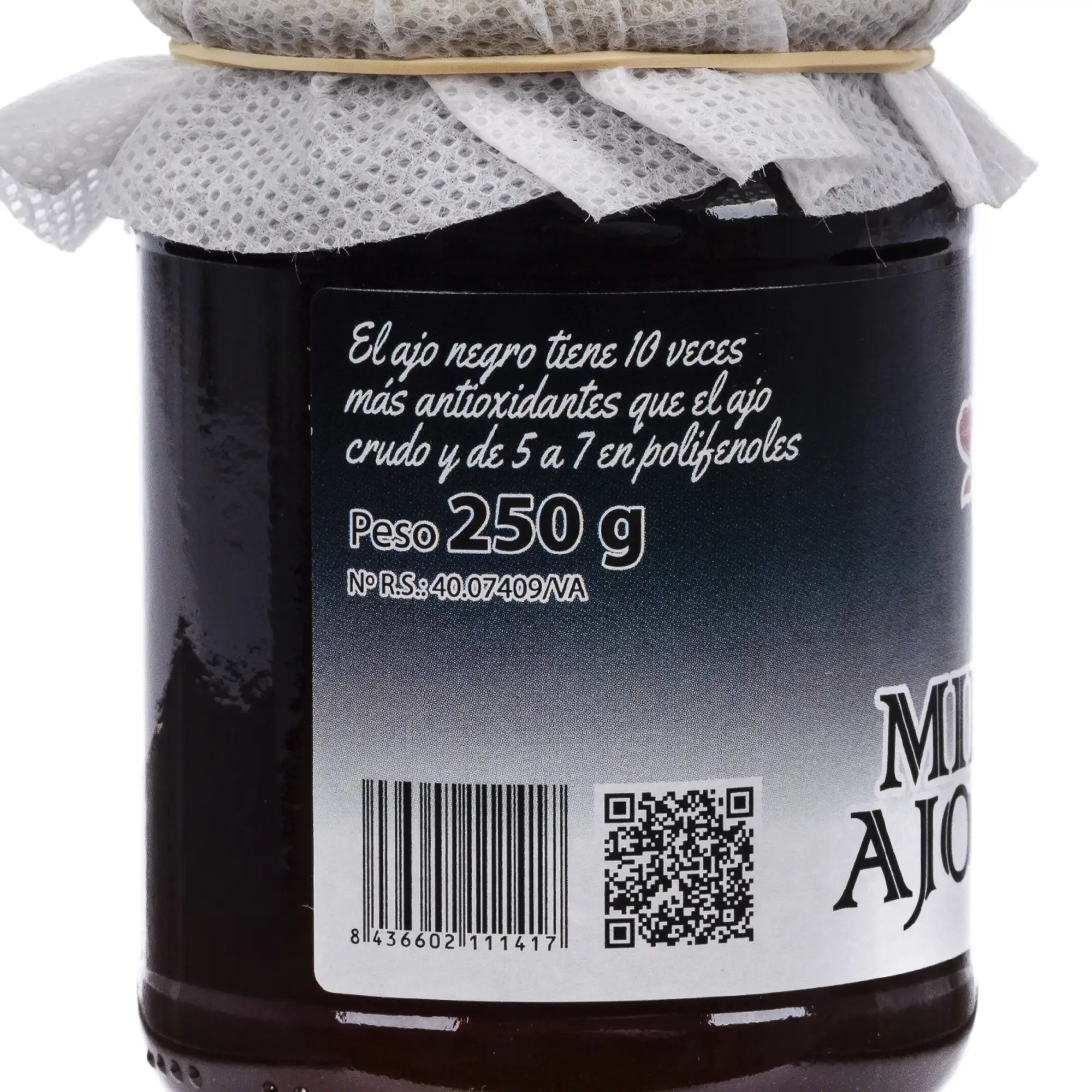 Miel 100% natural, pura, cruda, con ajo negro, 250gr.