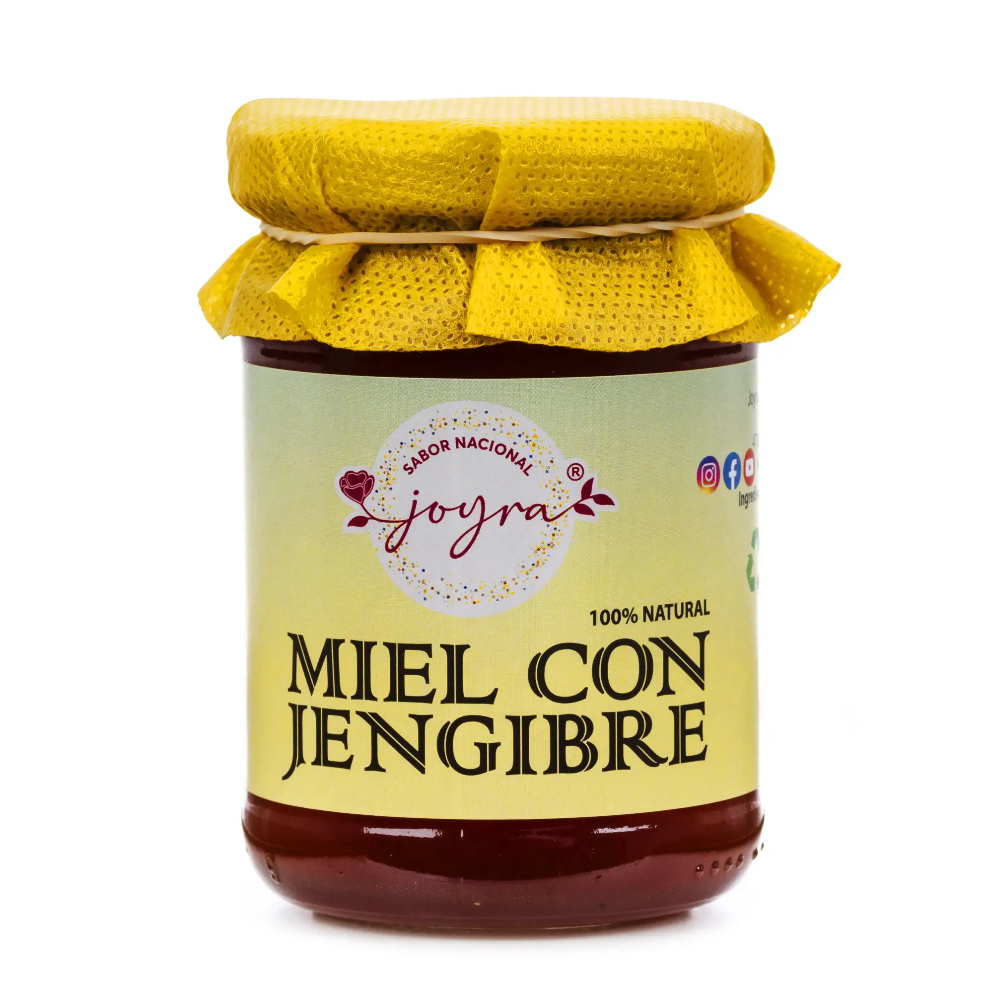 Miel 100% natural, pura, cruda, con jengibre, 250gr.