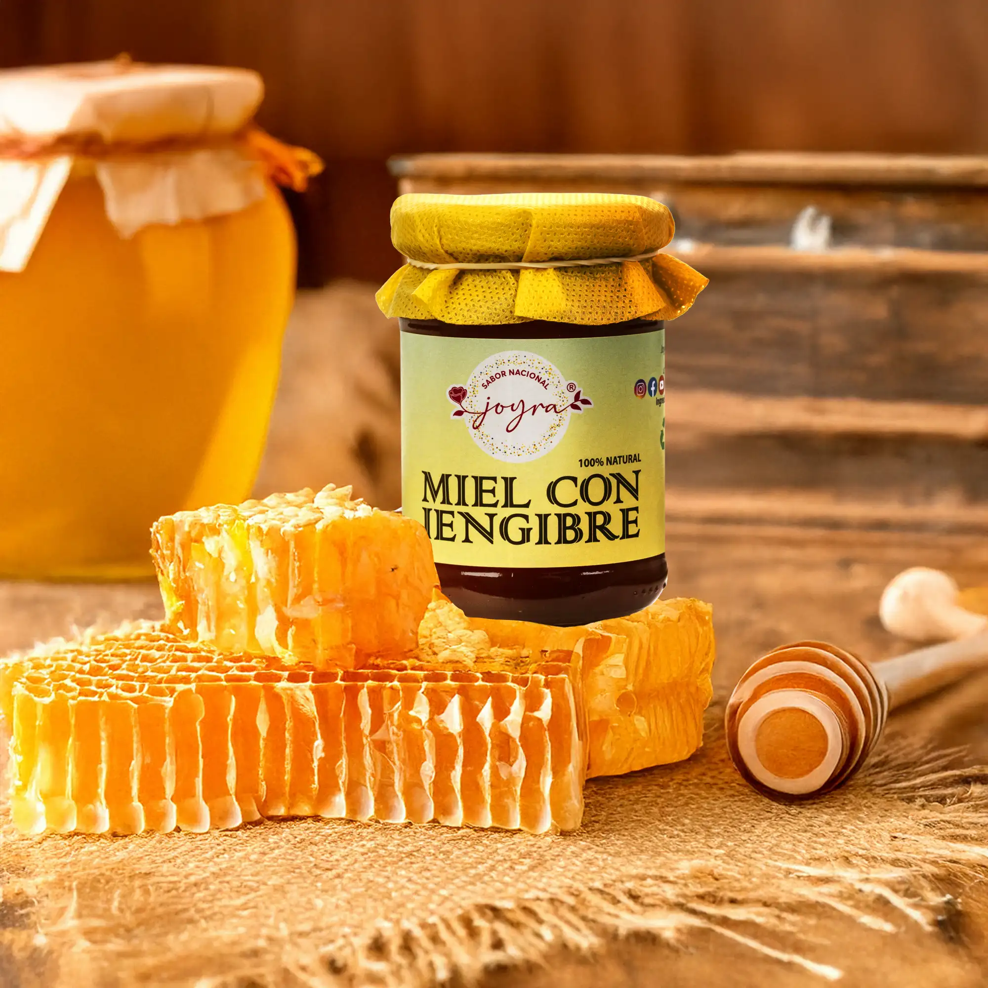 Miel 100% natural, pura, cruda, con jengibre, 250gr.
