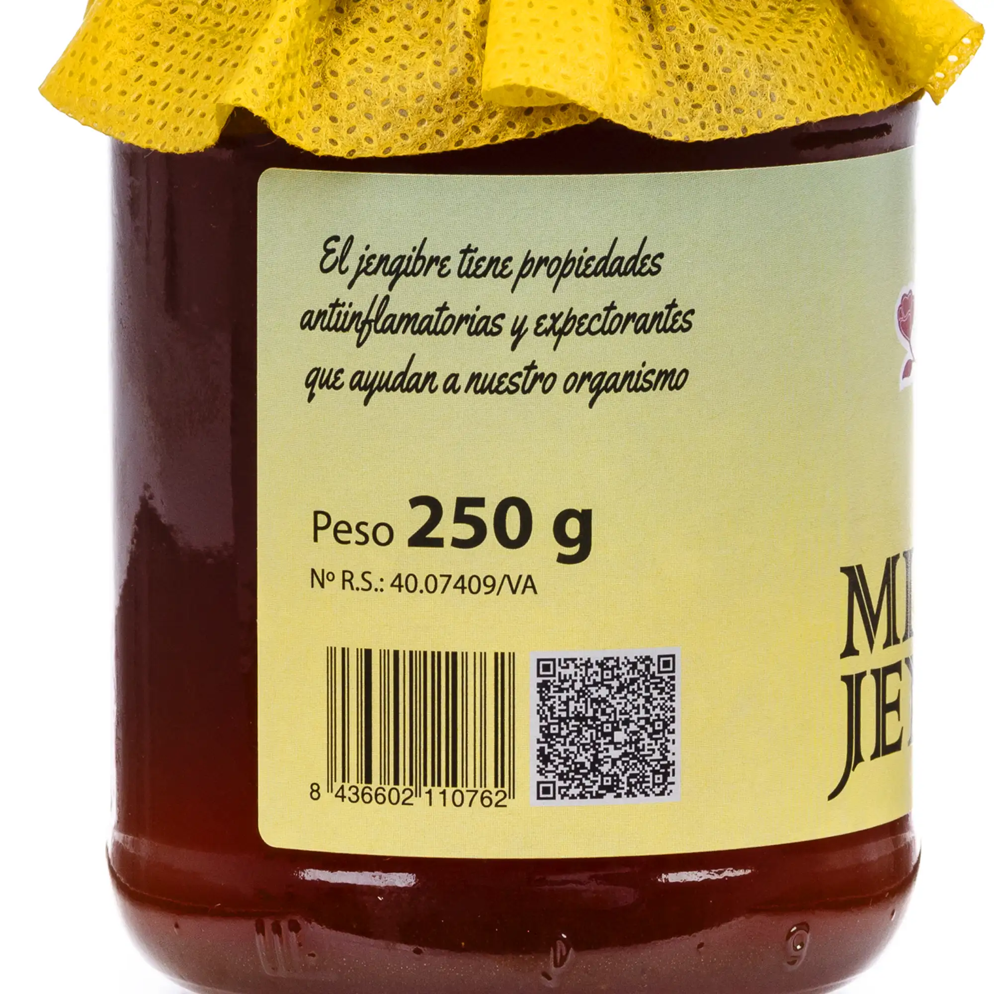 Miel 100% natural, pura, cruda, con jengibre, 250gr.