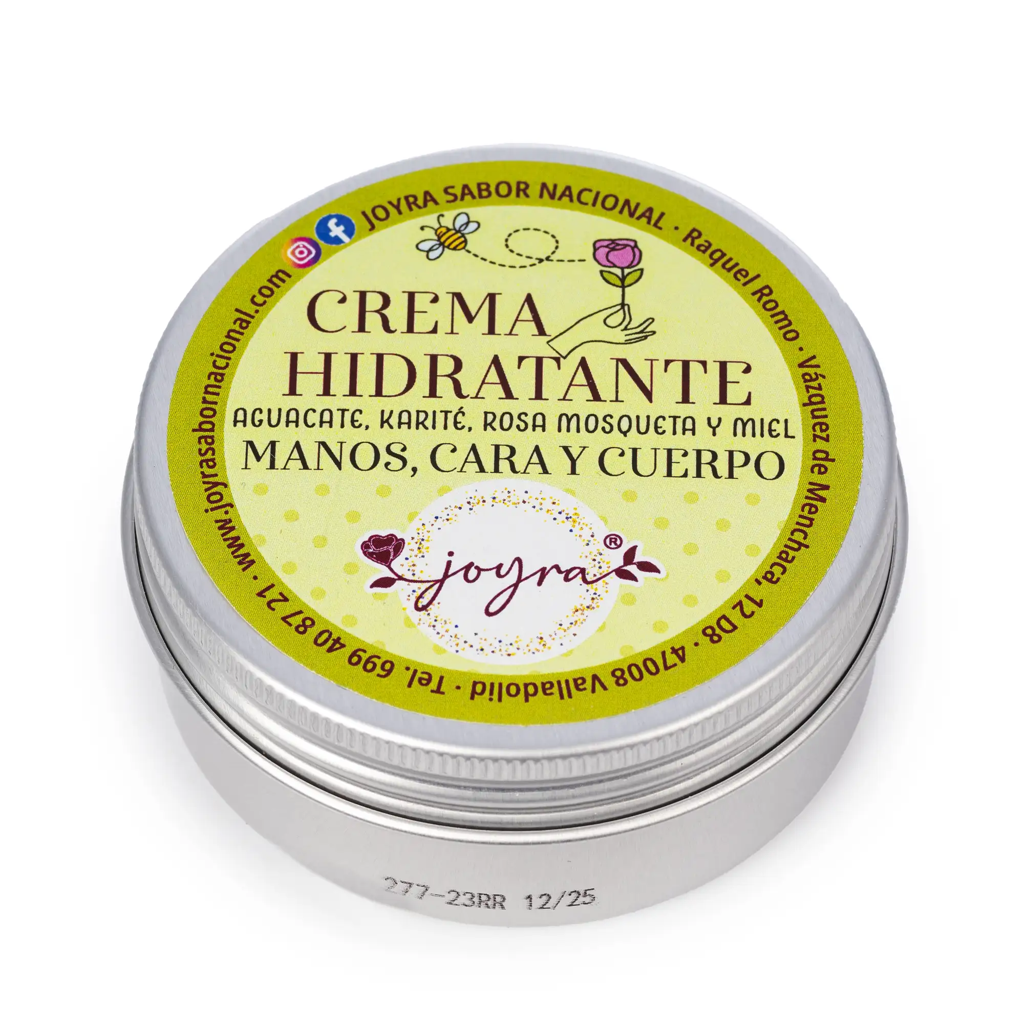 Crema hidratante de miel, aguacate, karité natural y rosa mosqueta, 50 gr.