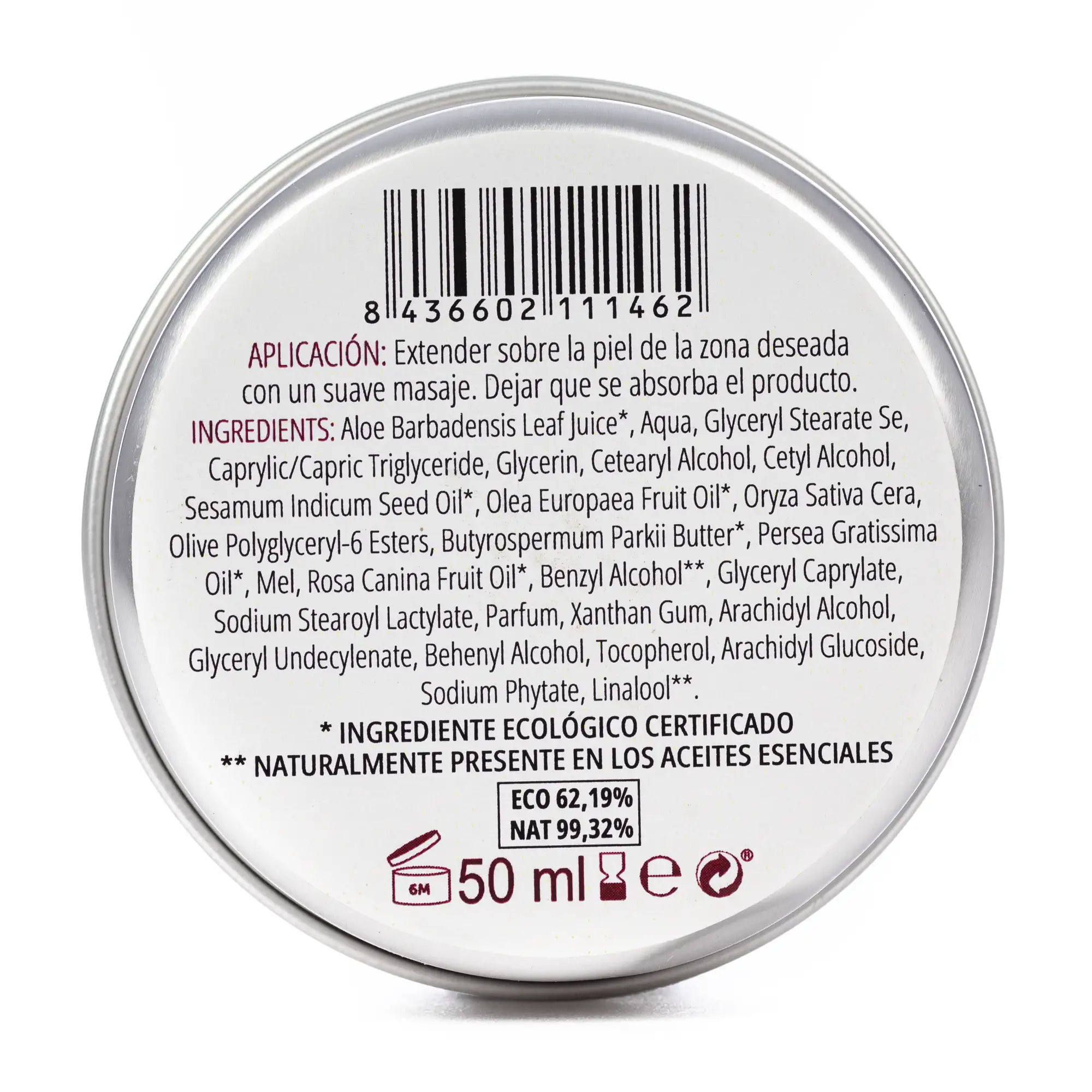 Crema hidratante de miel, aguacate, karité natural y rosa mosqueta, 50 gr.