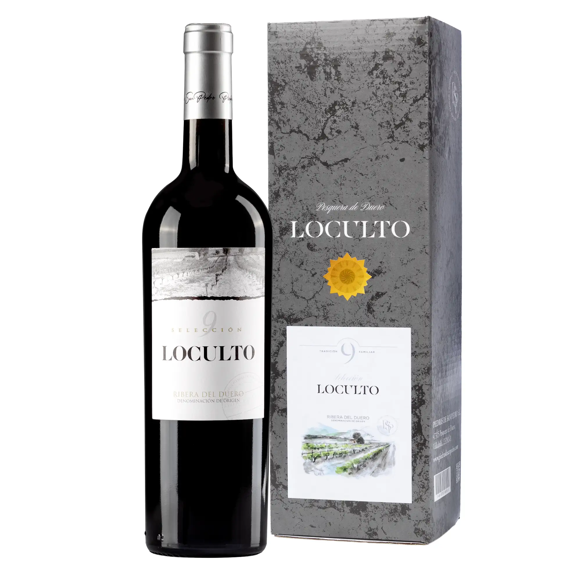 Pack 3 botellas de vino RIBERA DEL DUERO. 1x Reserva especial Piedras de San Pedro, 1x Loculto Crianza, 1x Loculto selección 9. Caja de regalo individual Premium.