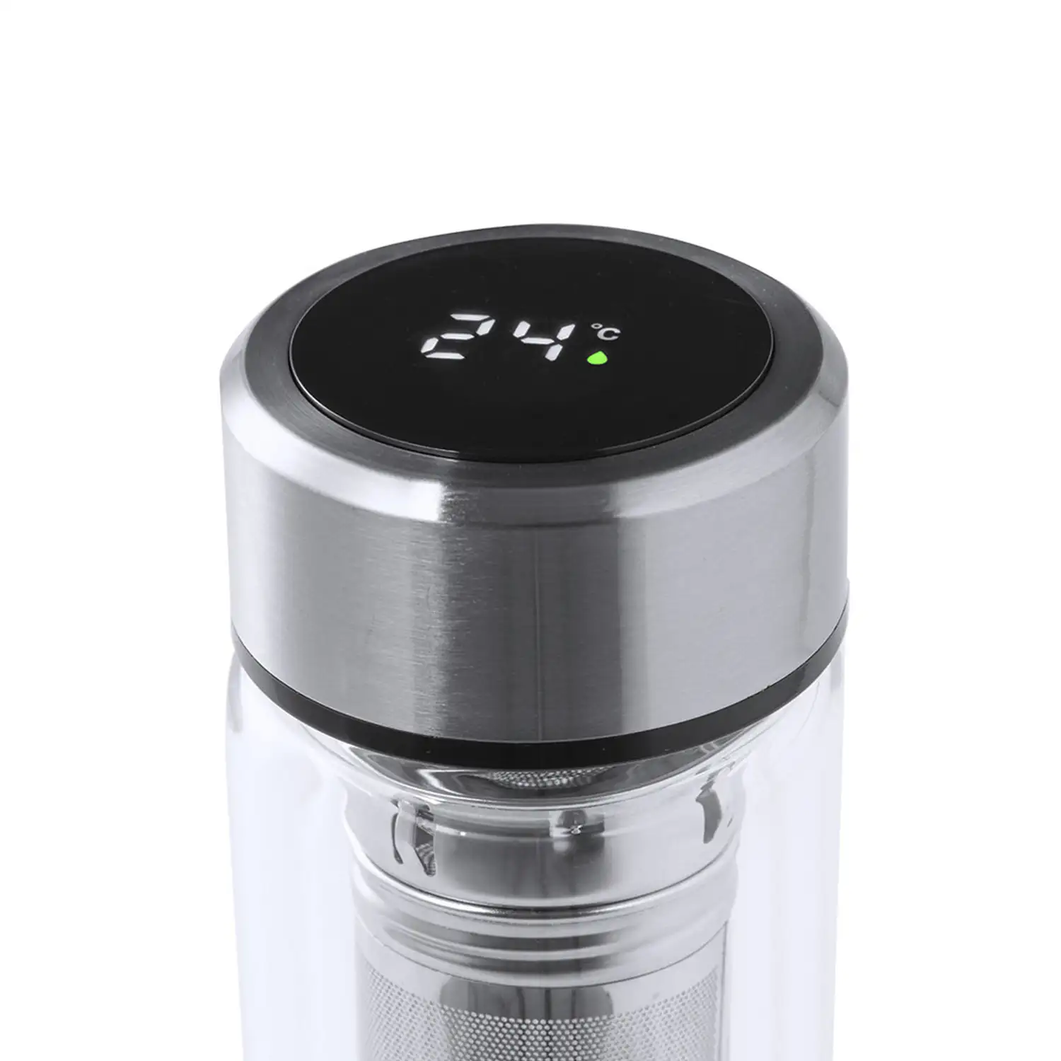 Termo Bekins en alta calidad de doble pared y 390ml de capacidad, con medidor de temperatura táctil integrado en tapón.