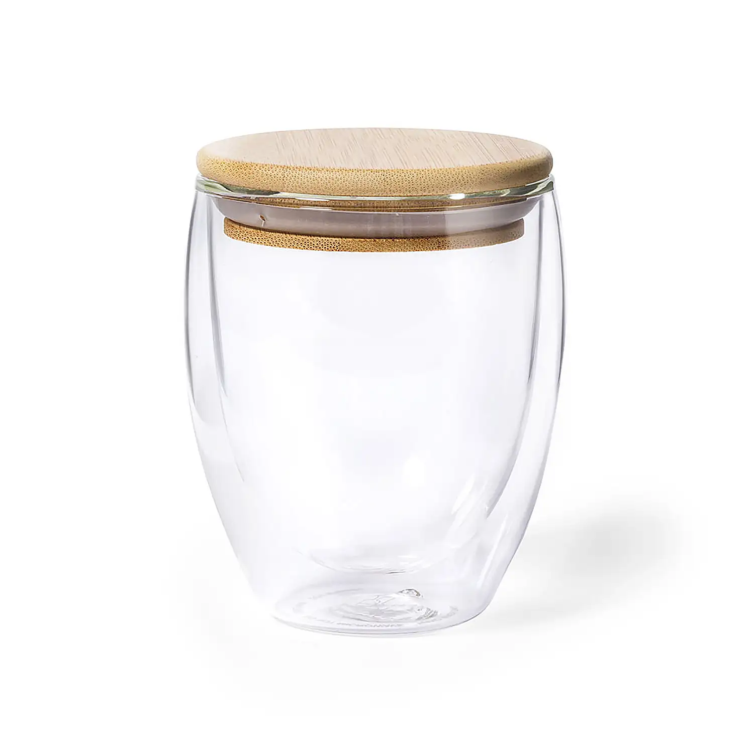  Vaso Térmico borosilicato dobre pared 250 ml.Con tapa bambú
