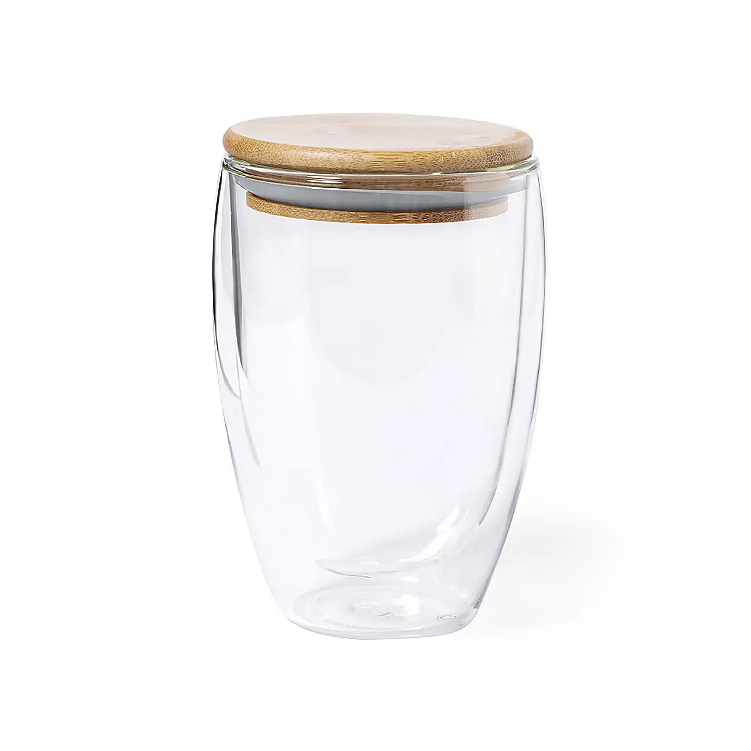  Vaso Térmico  borosilicato dobre pared 350 ml.Con tapa bambú