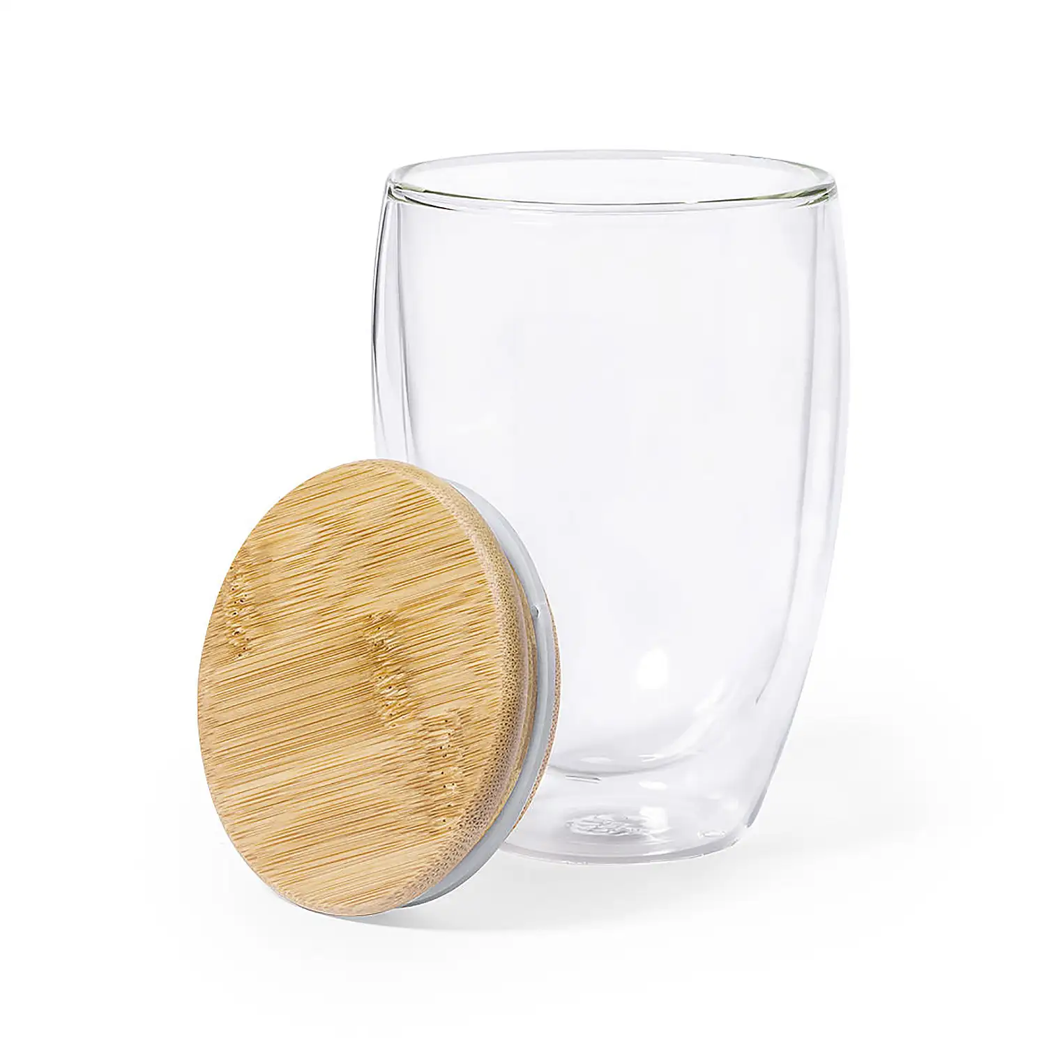  Vaso Térmico  borosilicato dobre pared 350 ml.Con tapa bambú