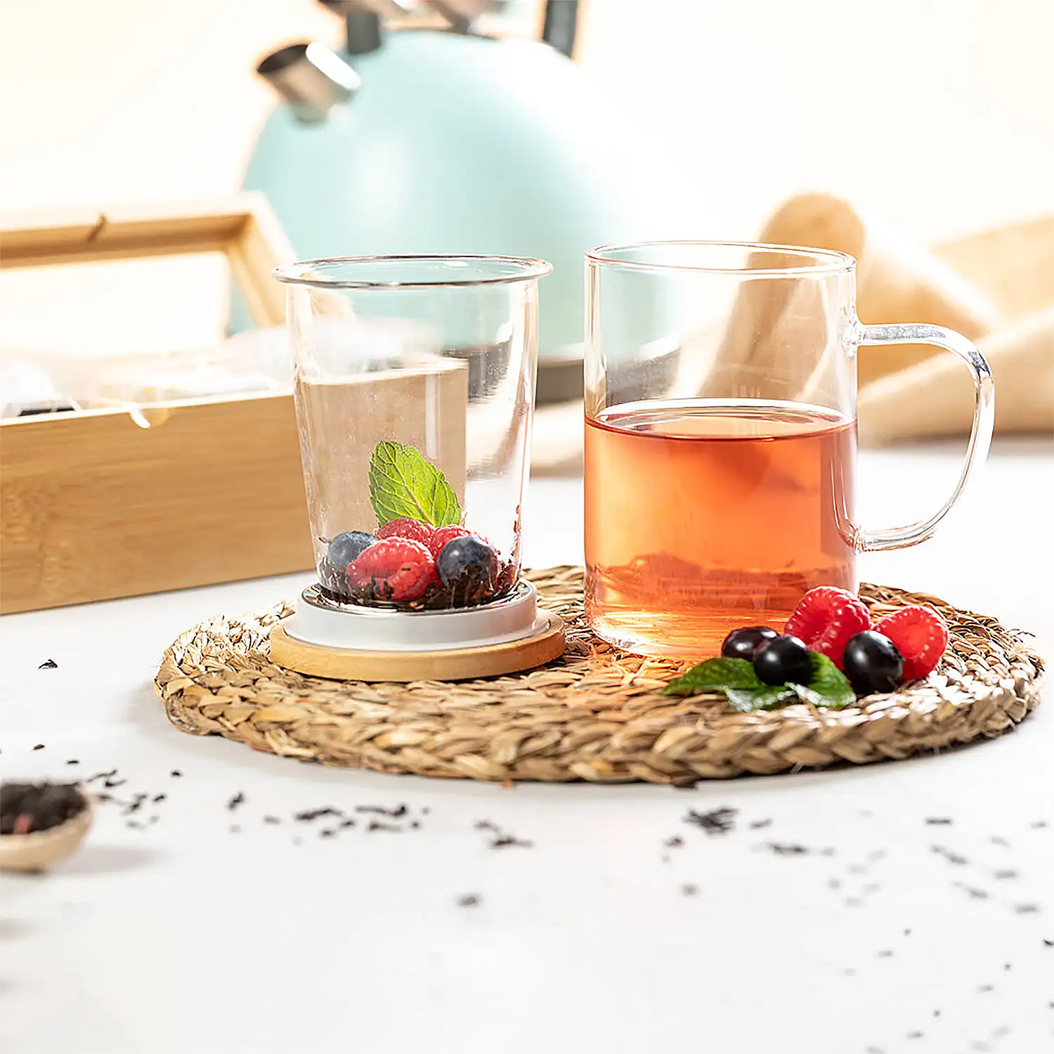  Taza Té borosilicato dobre pared  450 ml. Infusor Incluido