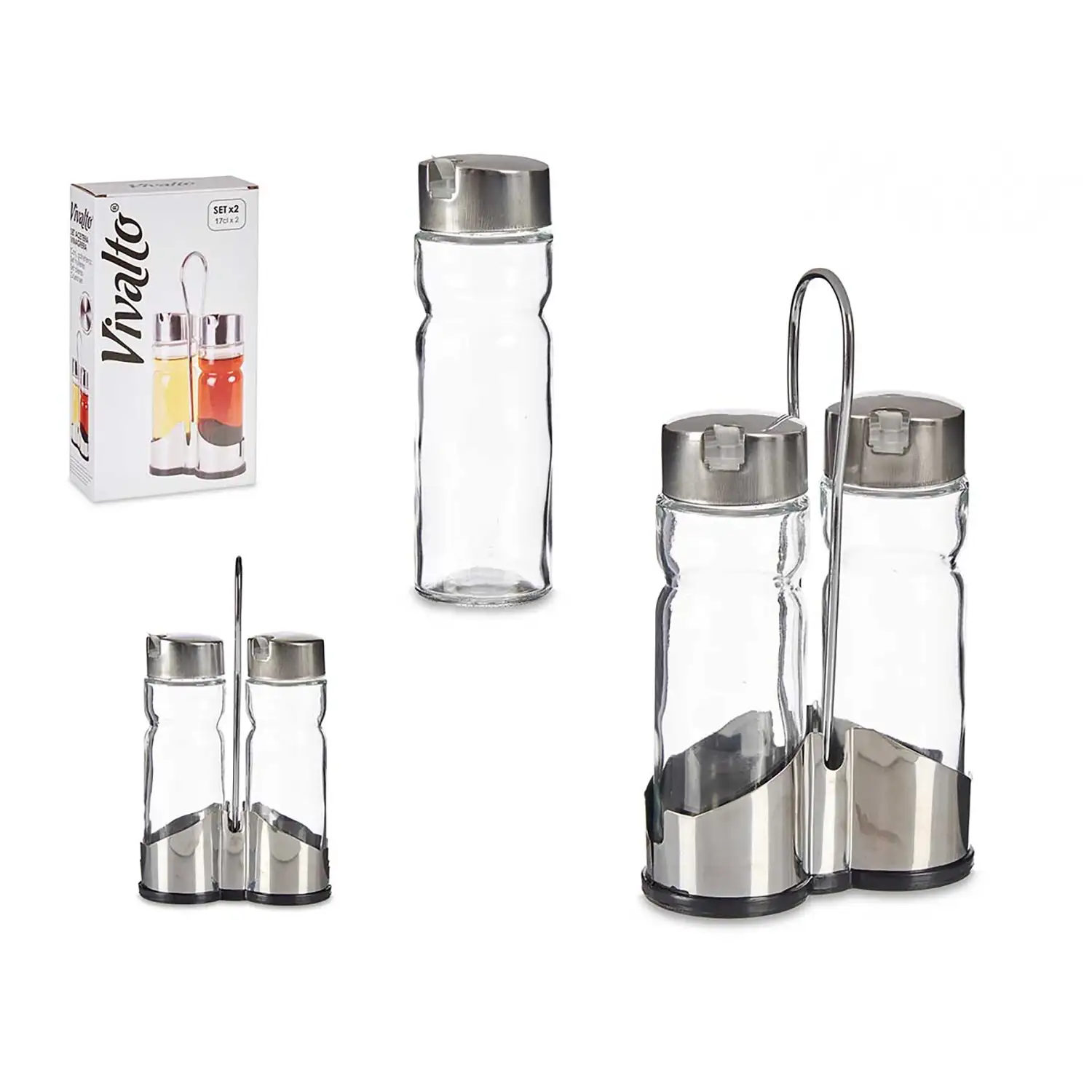 SET ACEITERA Y VINAGRERA CON SOPORTE ACERO INOX GR
