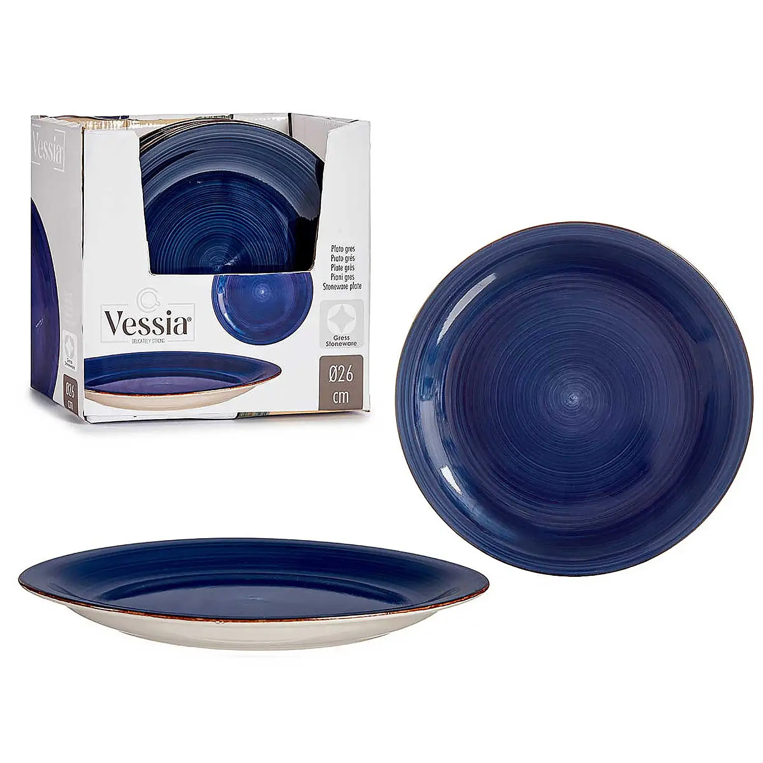 PLATO LLANO GRANDE GRES AZUL BORDE