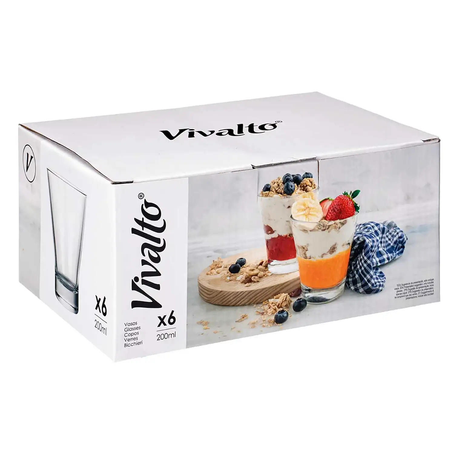 SET 6 VASOS VIDRIO CONICOS CON BASE 200ML