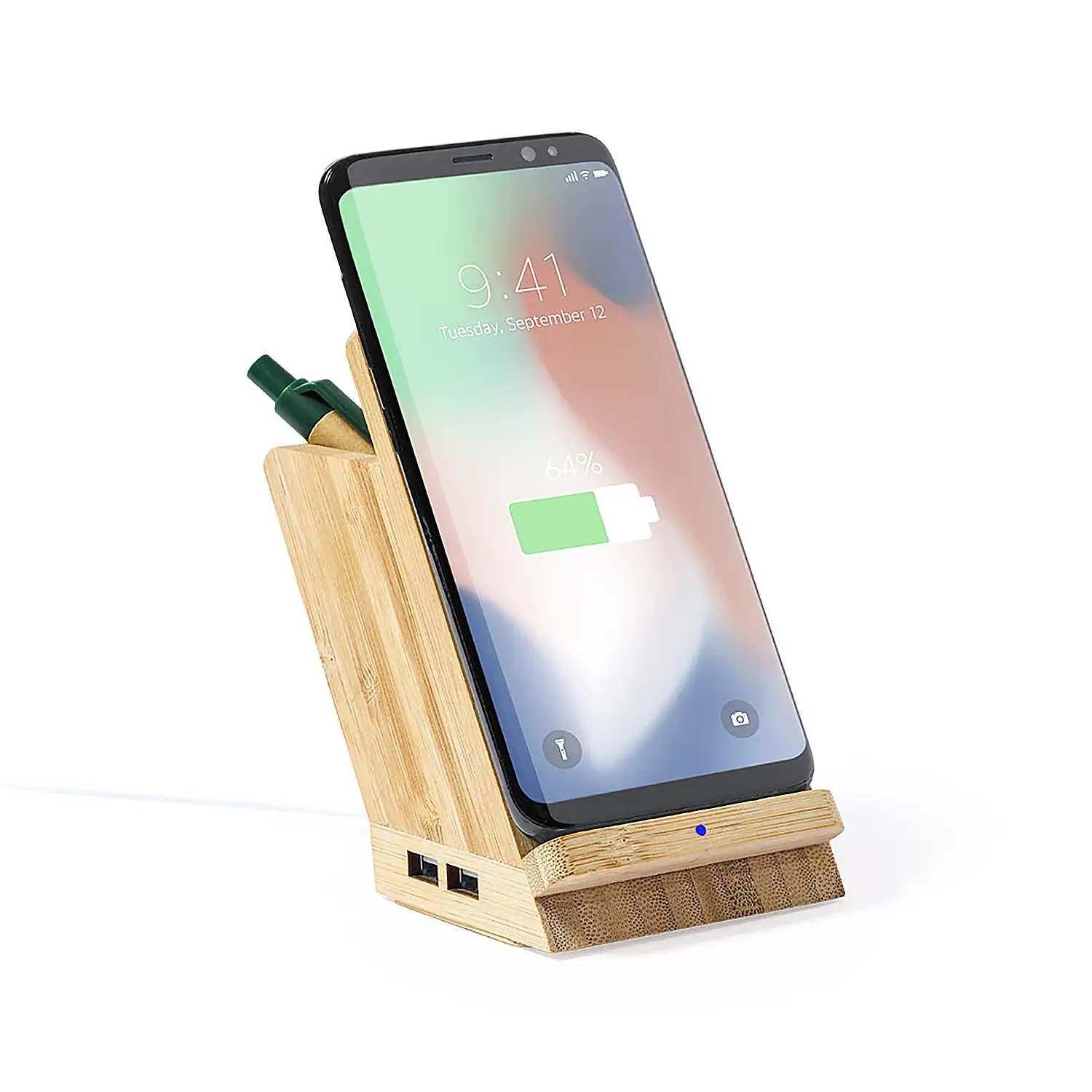 Porta lápices Multifunción cargador Inalámbrico 5W.nature bambú 4 Puertos. USB 2.0