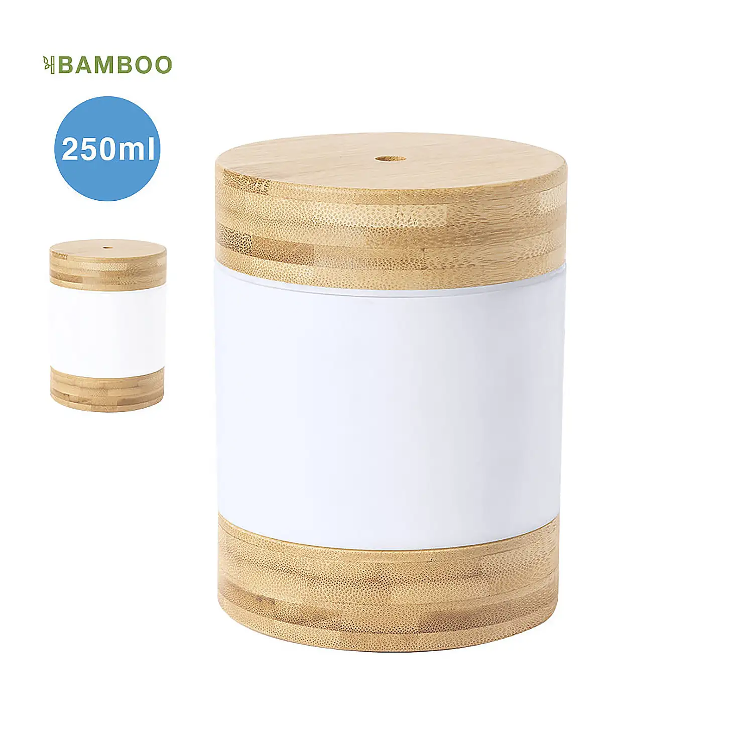 Humidificador nature bambú Luces Led. 2 Posiciones de Luz, Fija e Intermitente. 250 ml. 1 Posición de Vapor. Conexión USB