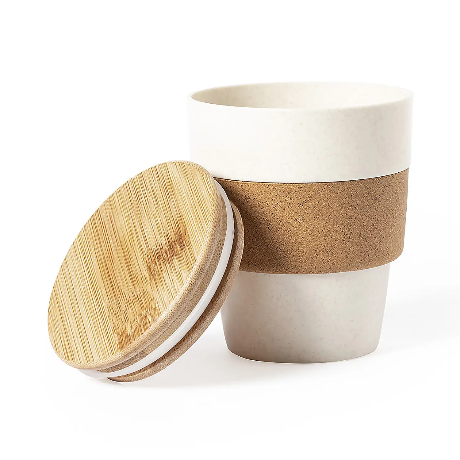 Vaso 350 ml nature en PP/corcho y tapa de bambú
