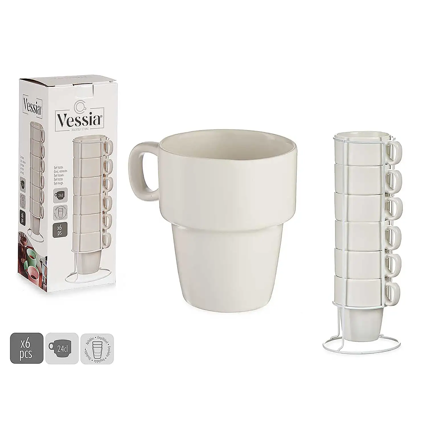 Set de 6 tazas apilables de porcelana 24 cl.