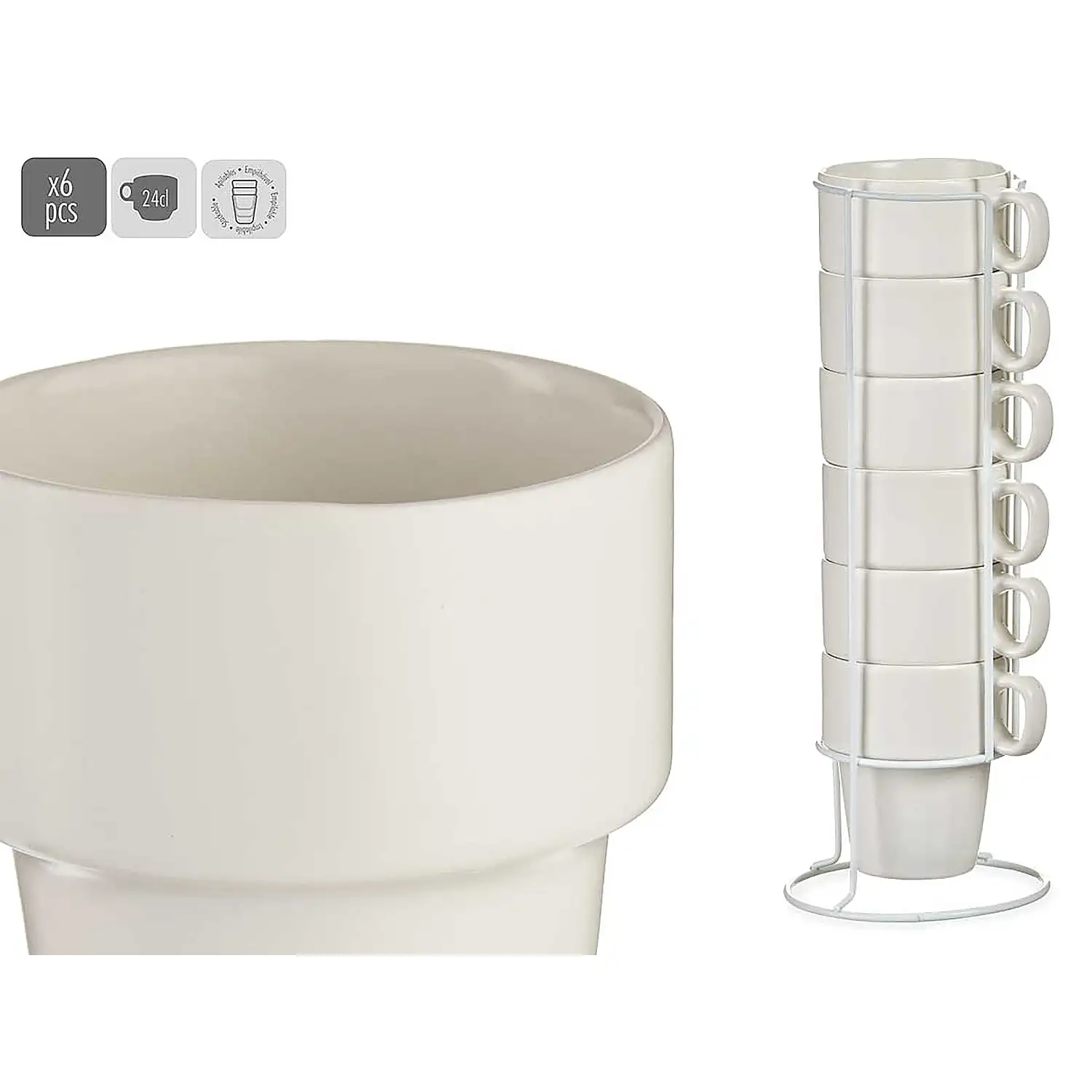 Set de 6 tazas apilables de porcelana 24 cl.