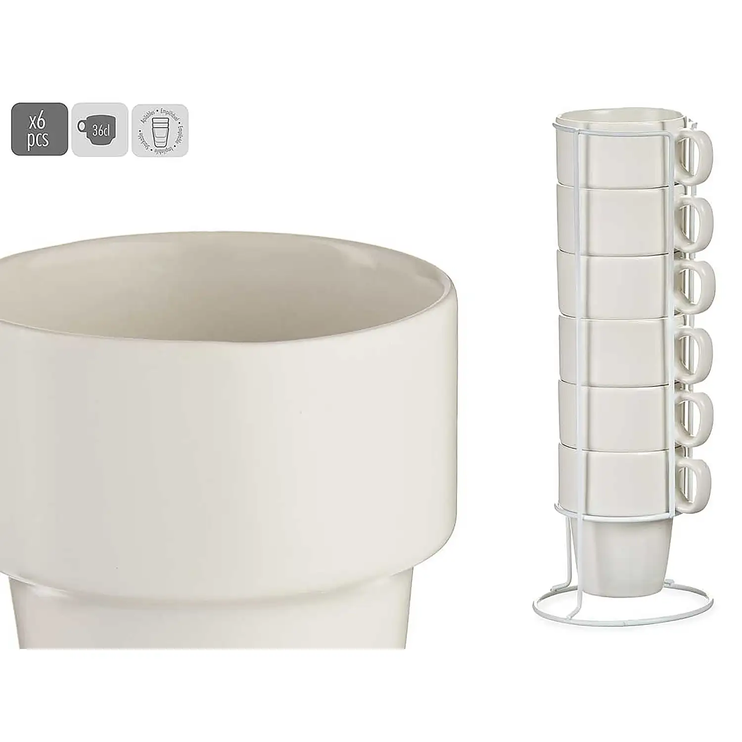 Set de 6 tazas apilables de porcelana 36 cl.