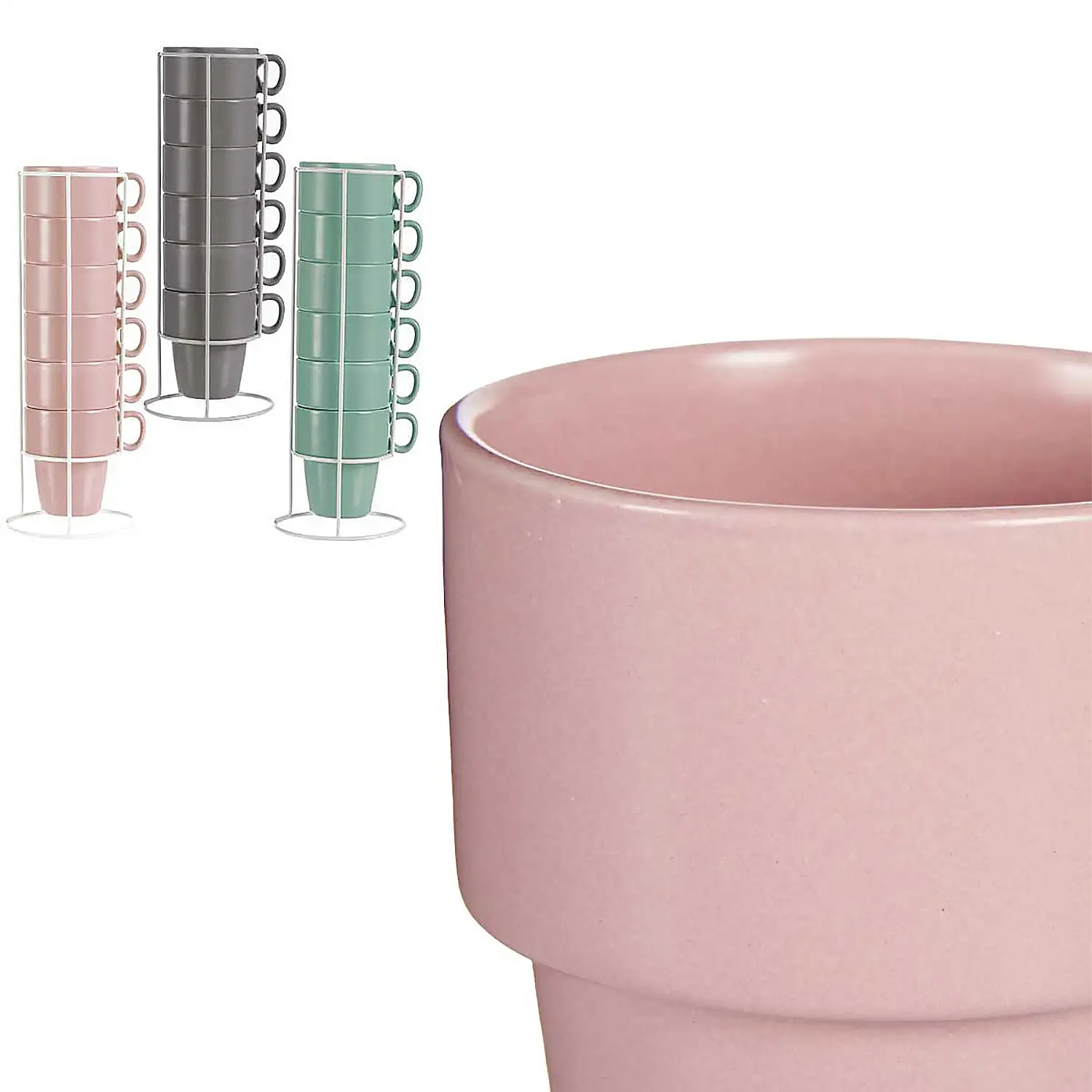 Set de 6 tazas apilables de porcelana 36 cl.