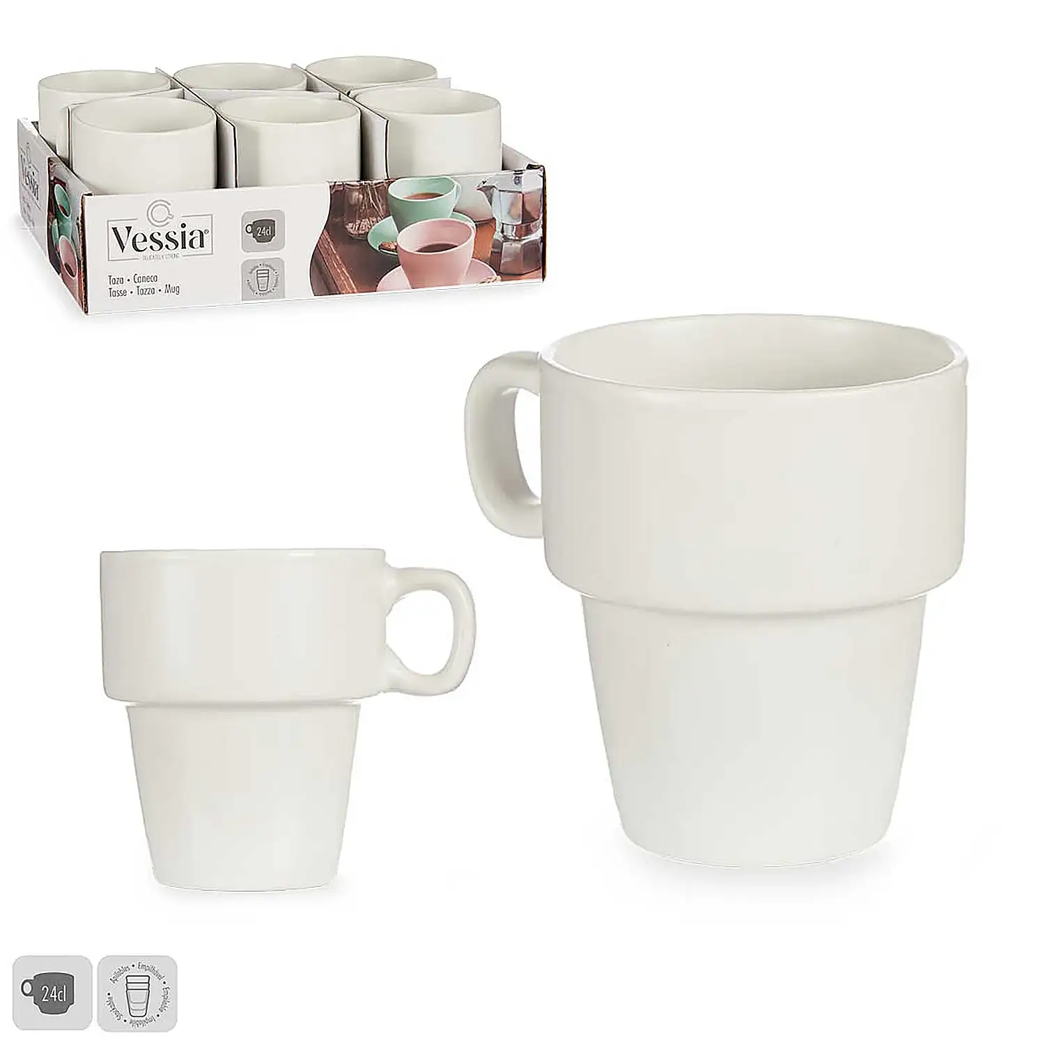 Set de 6 tazas apilables de porcelana 24 cl.