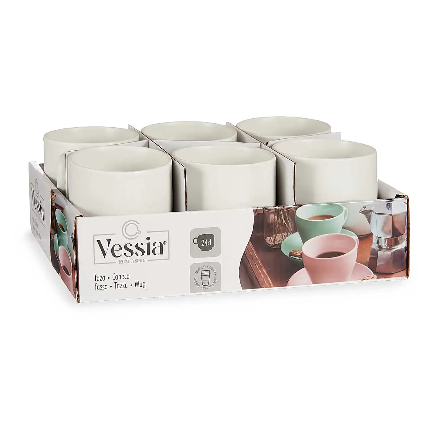 Set de 6 tazas apilables de porcelana 24 cl.