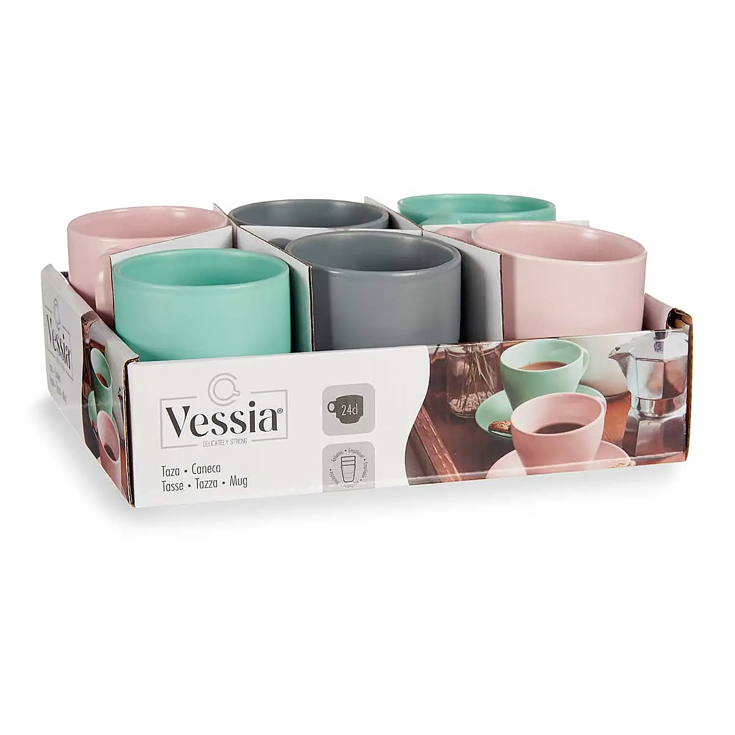 Set de 6 tazas apilables de porcelana 24 cl.