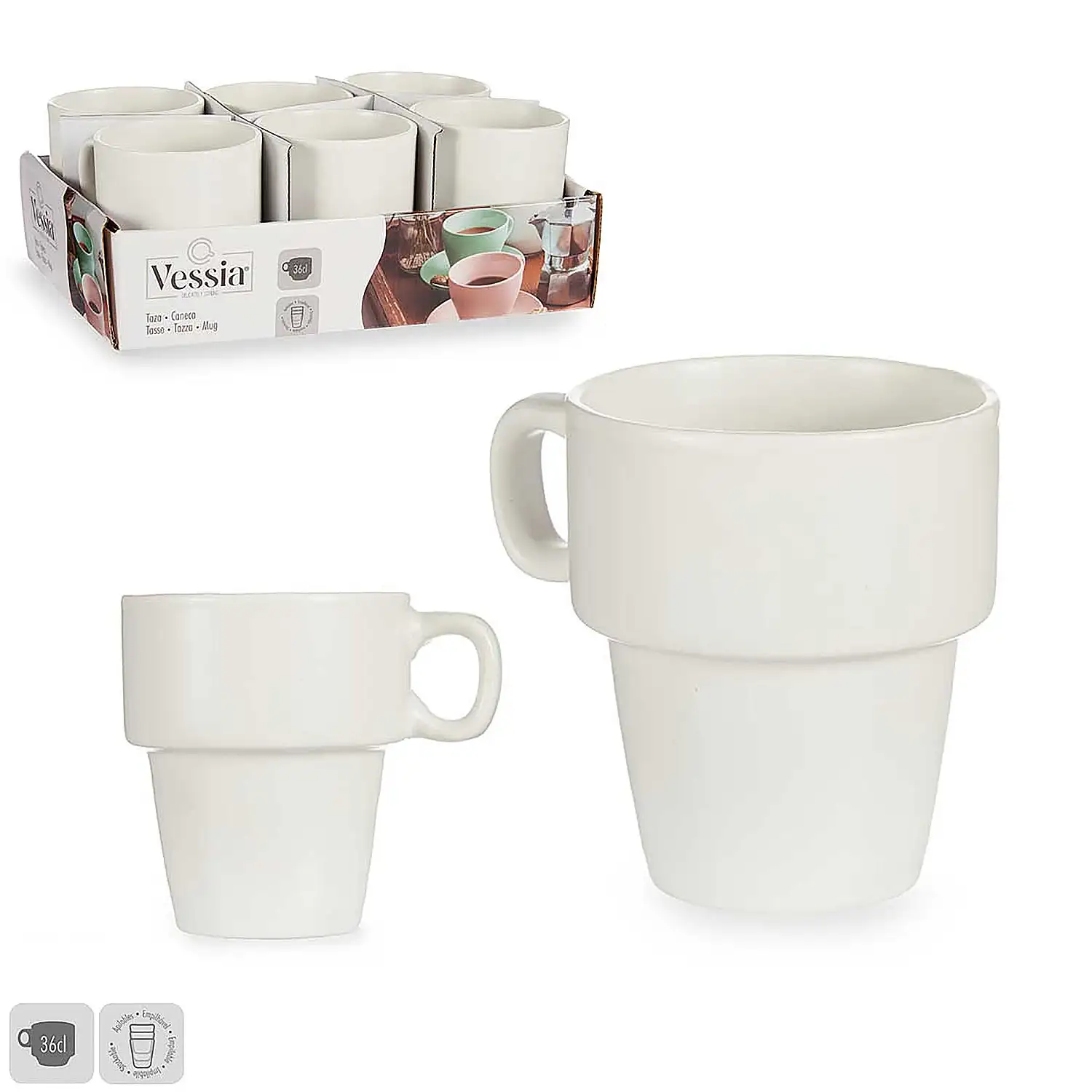 Set de 6 tazas apilables de porcelana 36 cl.