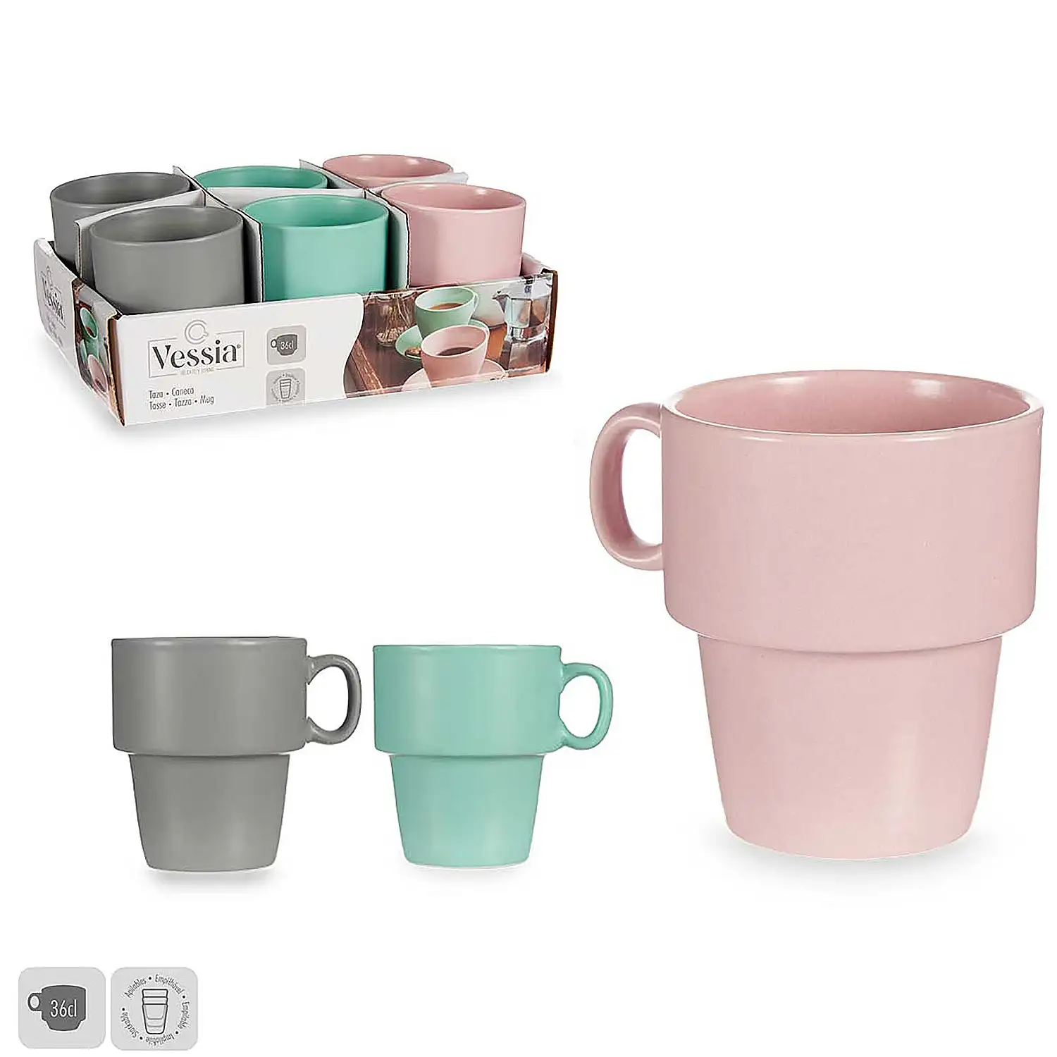 Set de 6 tazas apilables de porcelana 36 cl.