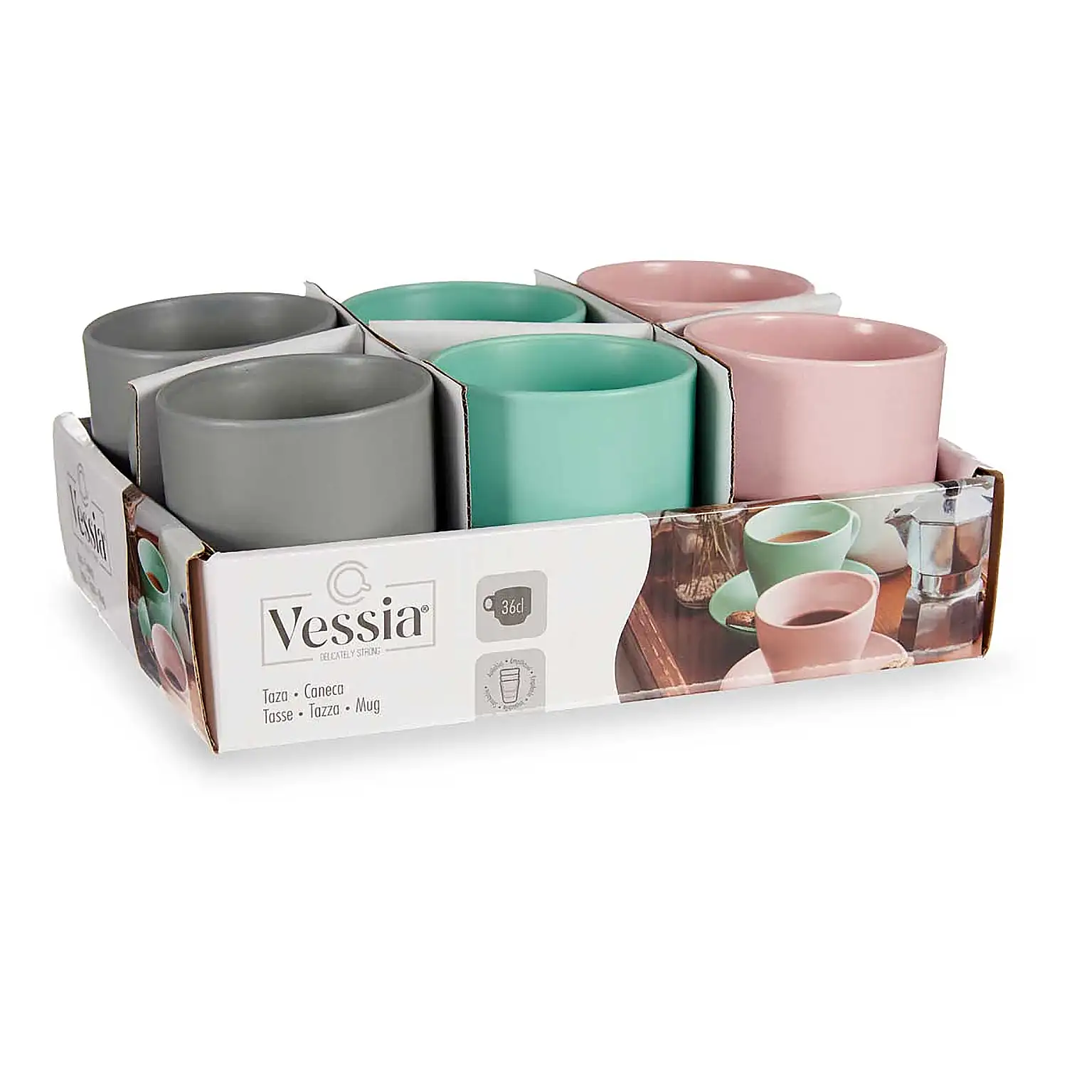 Set de 6 tazas apilables de porcelana 36 cl.