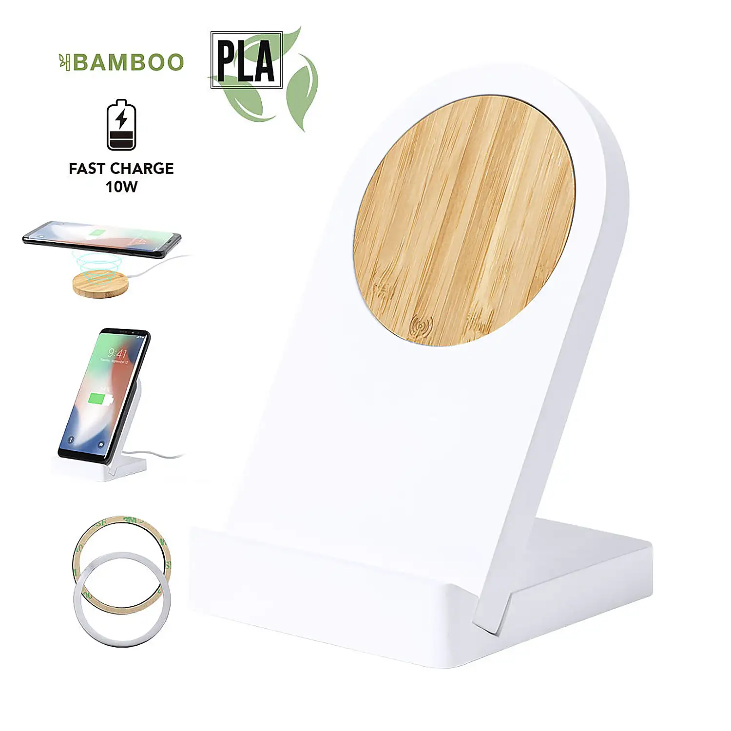 Cargador Soporte nature bambú Inalámbrico 10W. Magnético