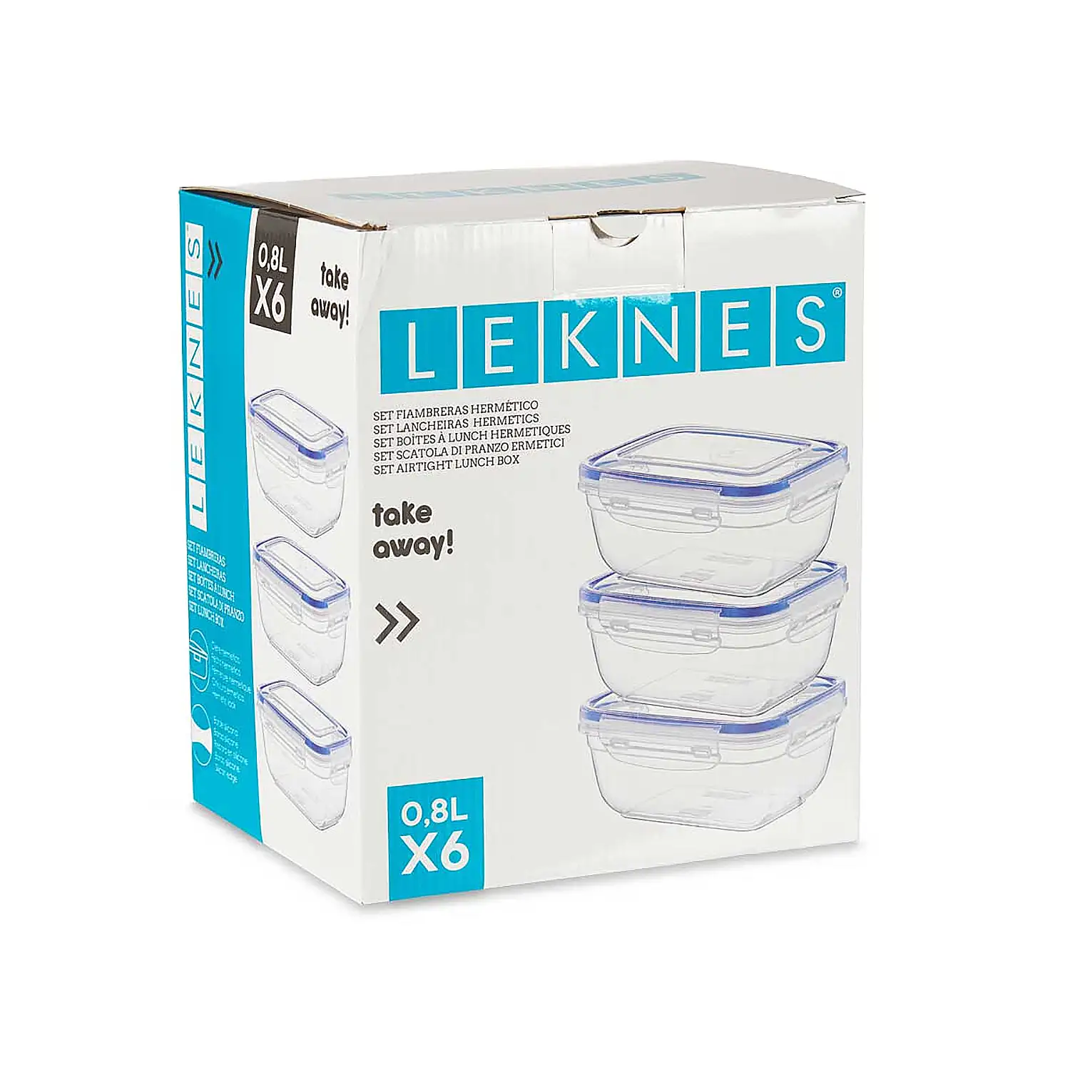 Set de 6 fiambreras rectangulares 800 ml.