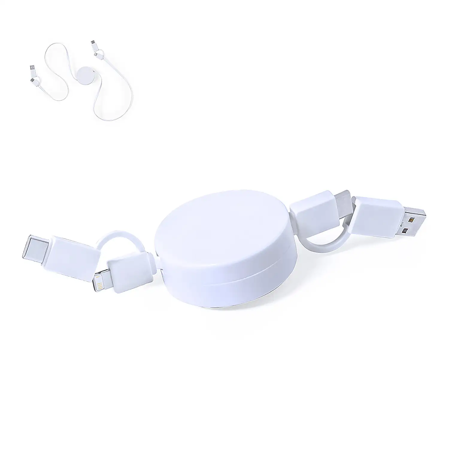 Cable Cargador y datos. Cable Extensible. Conexión Micro USB, Tipo C y Lightning 9V DC 2.1A