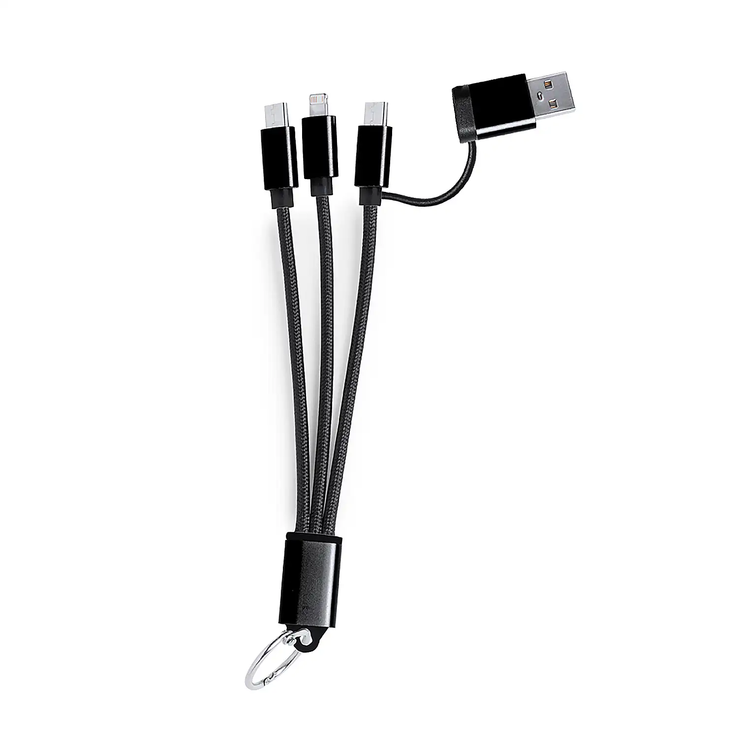 Cable Cargador triple Conexión Micro USB, Tipo C y Lightning 5V DC 2.4A